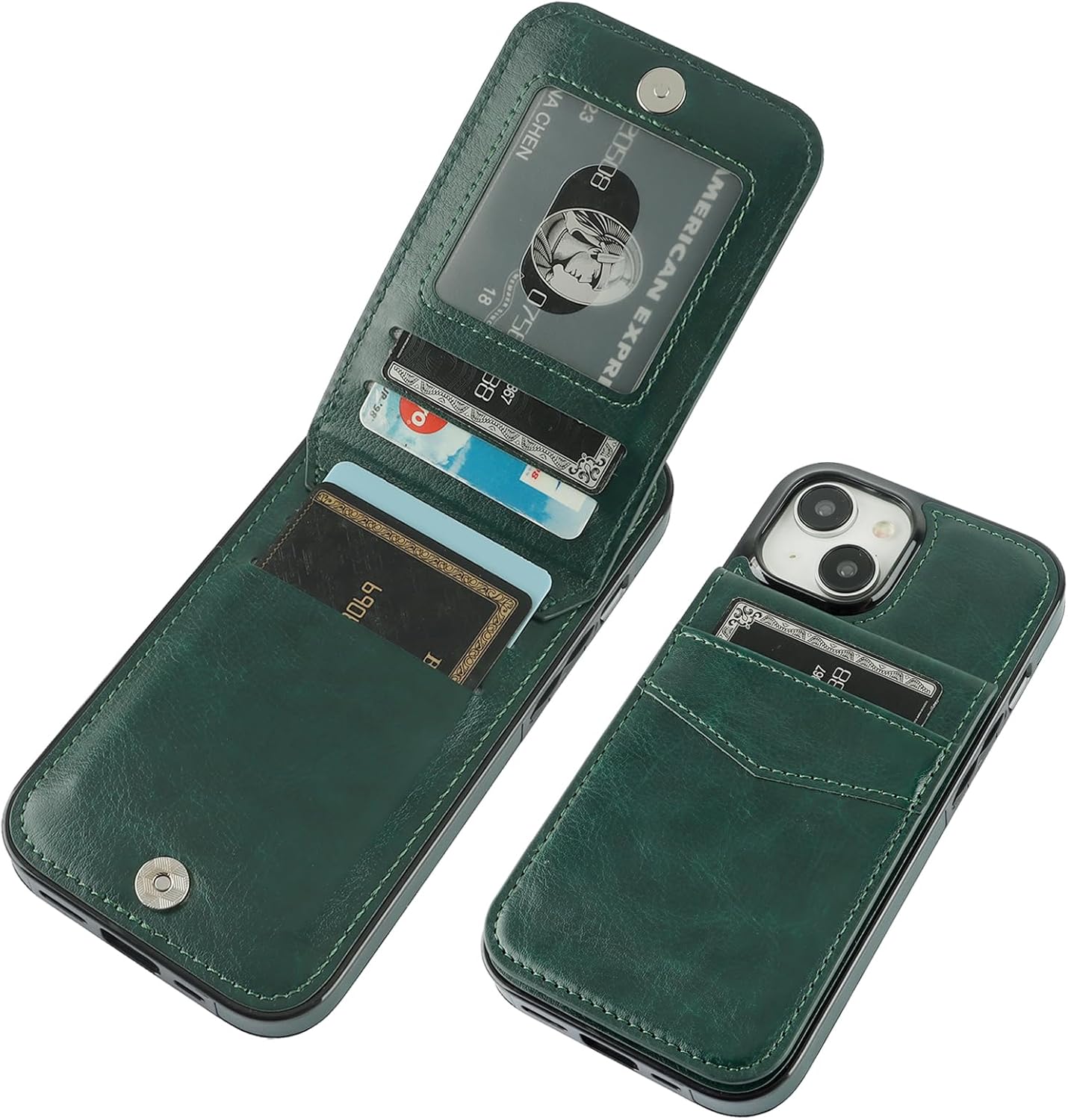 KIHUWEY Funda compatible con iPhone 15 con soporte para tarjeta de crédito, cierre magnético de cuero de alta calidad, función atril, funda