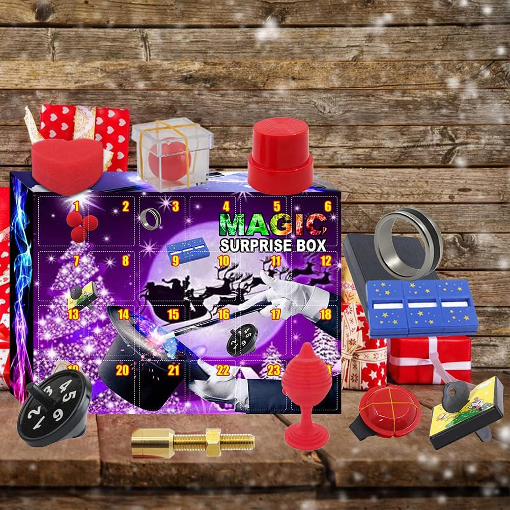 Juego de 24 trucos de magia increíbles para niños, juego mágico de Navidad, juego mágico para niños, incluye bola mágica, juego mágico para niños