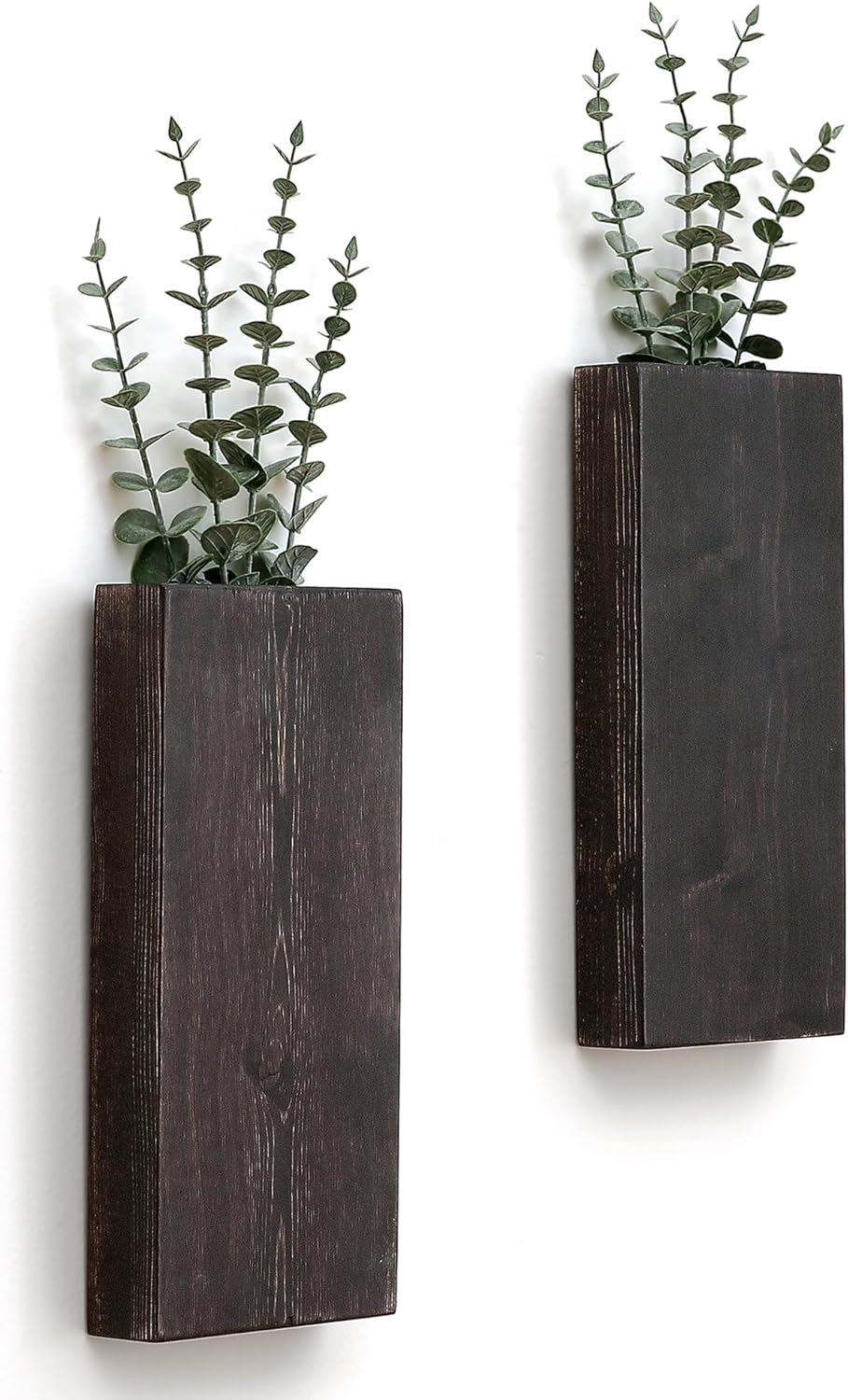Juego de 2 macetas de madera para pared, bolsillo de pared de madera para vegetación y flores secas, florero colgante de madera para interiores,