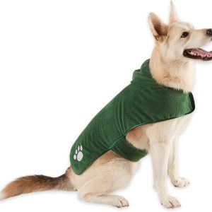 Bone Dry Pet Robe Collection – Bata de baño de microfibra absorbente bordada con cierre ajustable, para perros y gatos, talla L, color verde cazador Bone Dry Pet Robe Collection – Bata de baño de microfibra absorbente bordada con cierre ajustable, para perros y gatos, talla L, color verde cazador