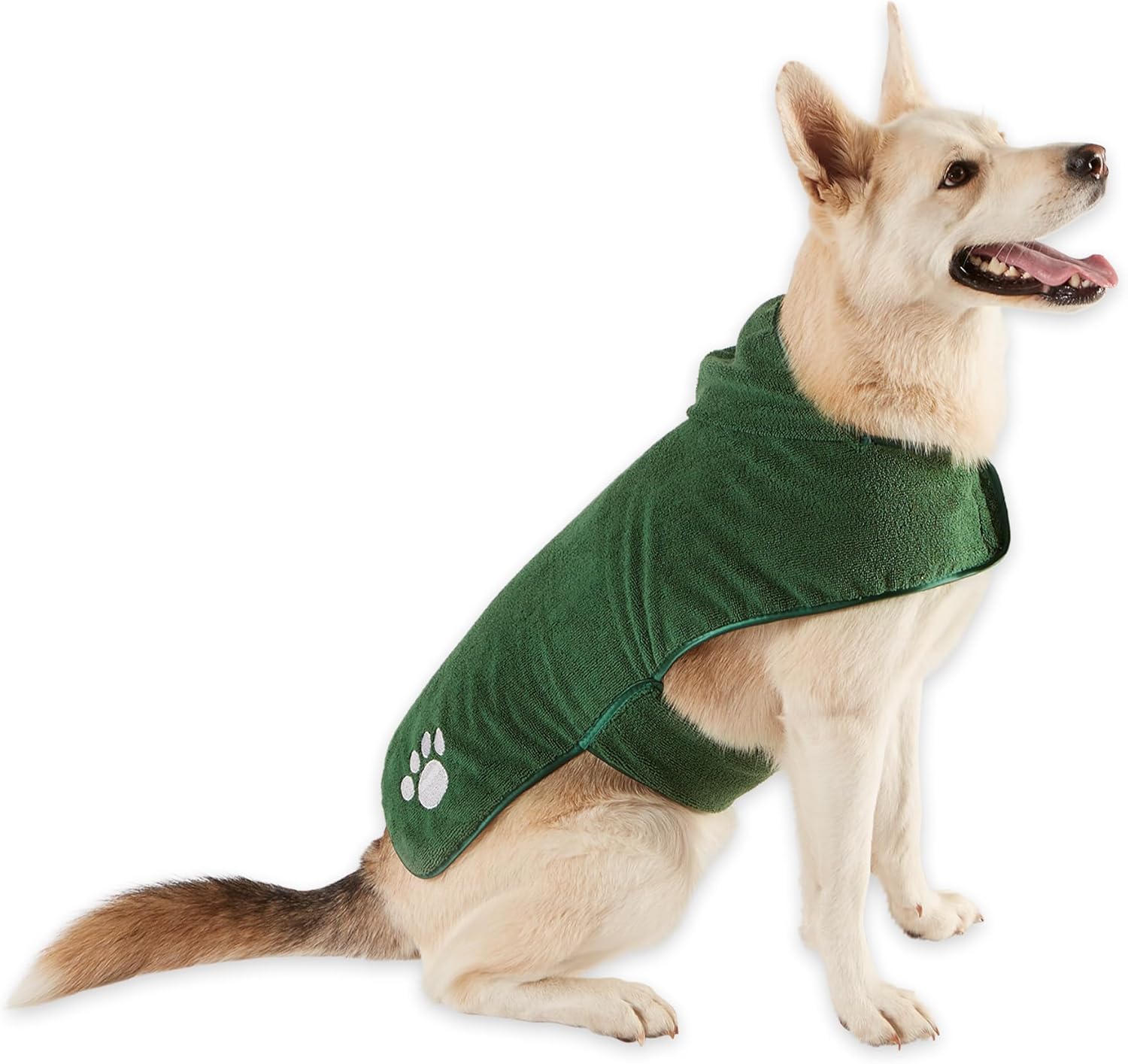 Bone Dry Pet Robe Collection – Bata de baño de microfibra absorbente bordada con cierre ajustable, para perros y gatos, talla L, color verde cazador