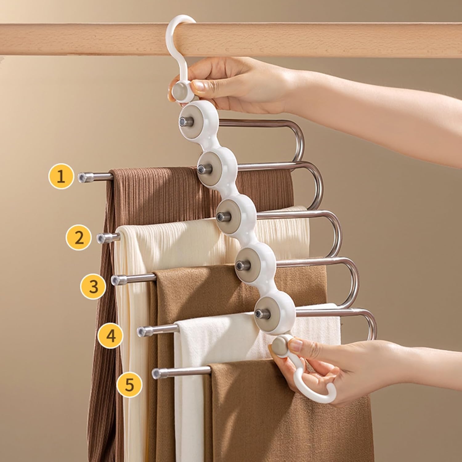Worparsen Rotatable Tie Organizer Foldable Pants Hanger Hanging Space Saving Holder Trousers Storage Shelf Closet Organizer Yellow