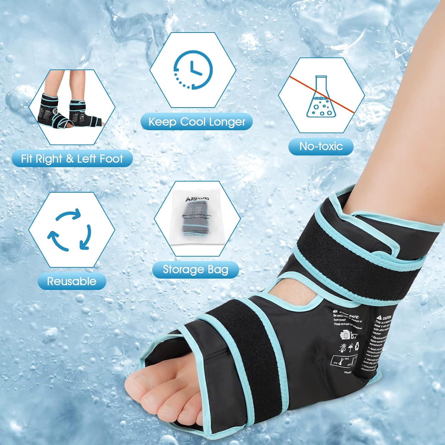 Maginno Bolsa de hielo para pies para lesiones, alivio del dolor, gel reutilizable para pies y tobillo, terapia de compresión fríocalor para