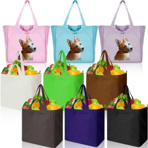 Juego de 9 bolsas de lona para comestibles XL con bolsillos reales, correa larga para el hombro y asas cortas, bolsas de lona reutilizables a Juego de 9 bolsas de lona para comestibles XL con bolsillos reales, correa larga para el hombro y asas cortas, bolsas de lona reutilizables a