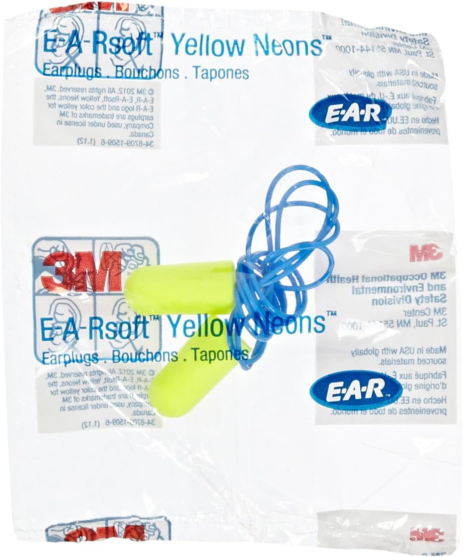 3M -CAS311-1250 E-A-Rsoft Neons Tapón cónico de espuma y PVC con cable, amarillo (paquete de 200)