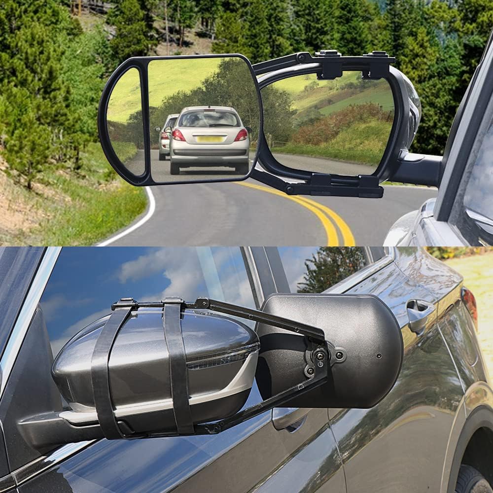 Lifronkit Universal Clip-on Towing Mirrors Extension Towing Mirror 360 Degree Rotation Adjustable Dual View Tow Mirror for Vehicle Car Truck