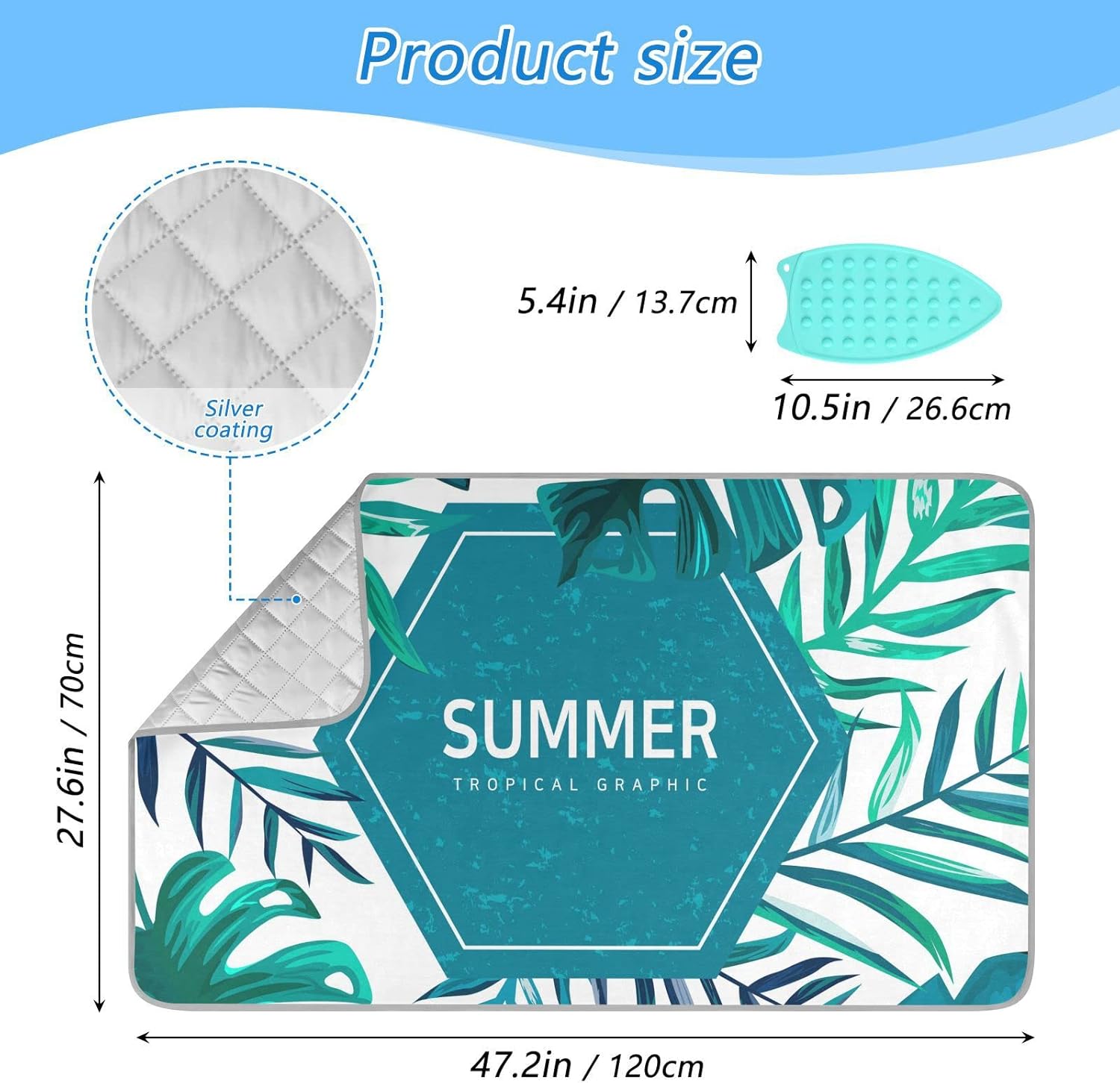 Summer Tropical Leaves Homes – Alfombrilla de planchar (tamaño grande, 47 x 28 pulgadas) con acolchado de 0.118 in y soporte de silicona para