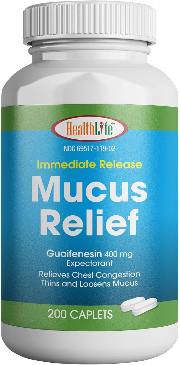 HEALTH LFE Cápsulas de guaifenesina para aliviar el moco, 400 mg, expectorante de acción rápida de liberación inmediata, adelgaza y afloja el moco,