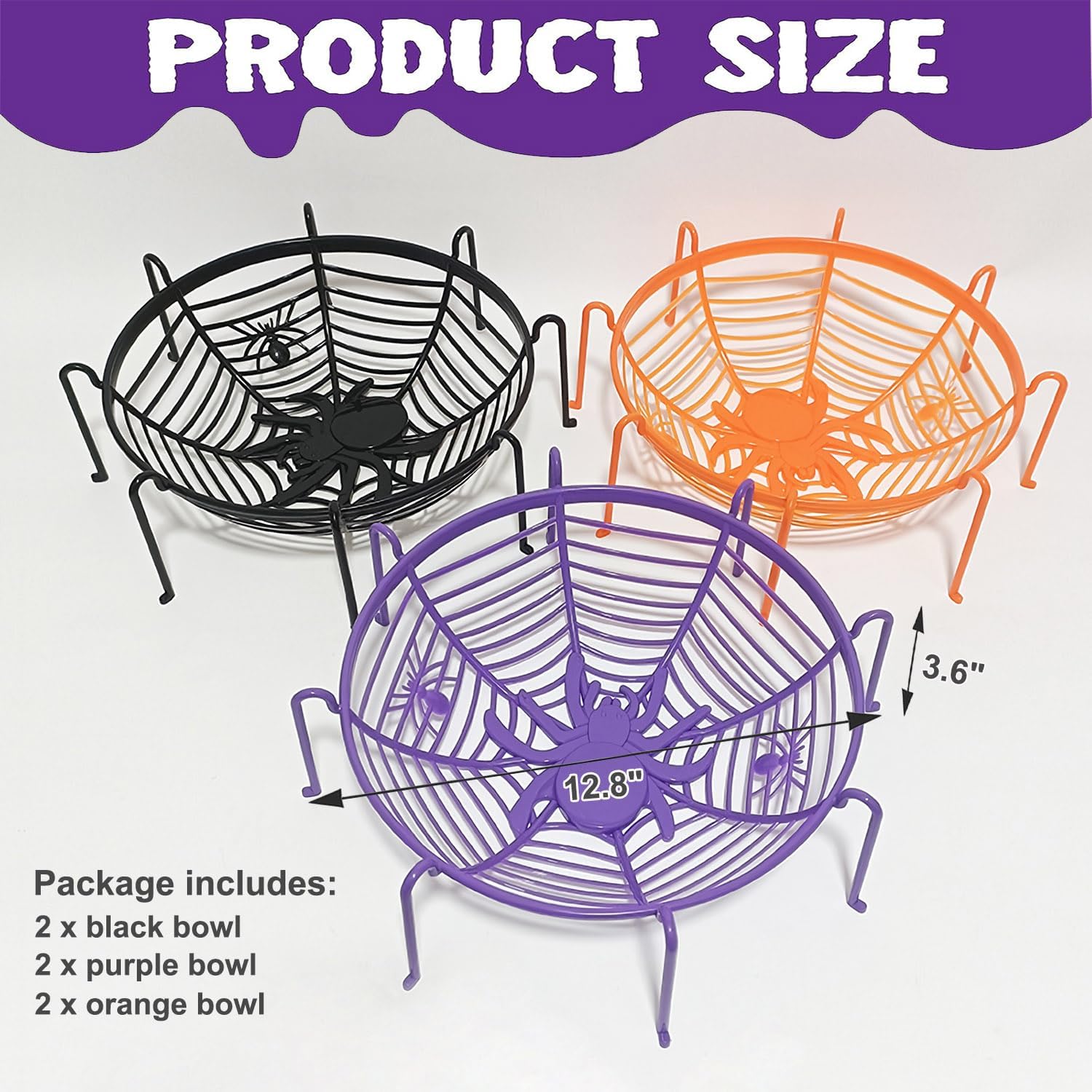 Paquete de 6 tazones para dulces de Halloween con forma de araña, cuencos espeluznantes para servir dulces grandes, de plástico de alta calidad para