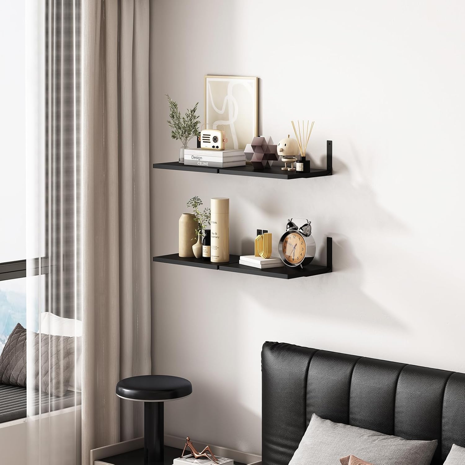 Estantes flotantes para exhibición de pared, estantes montados en la pared de 12 pulgadas de profundidad para sala de estar, dormitorio, cocina,