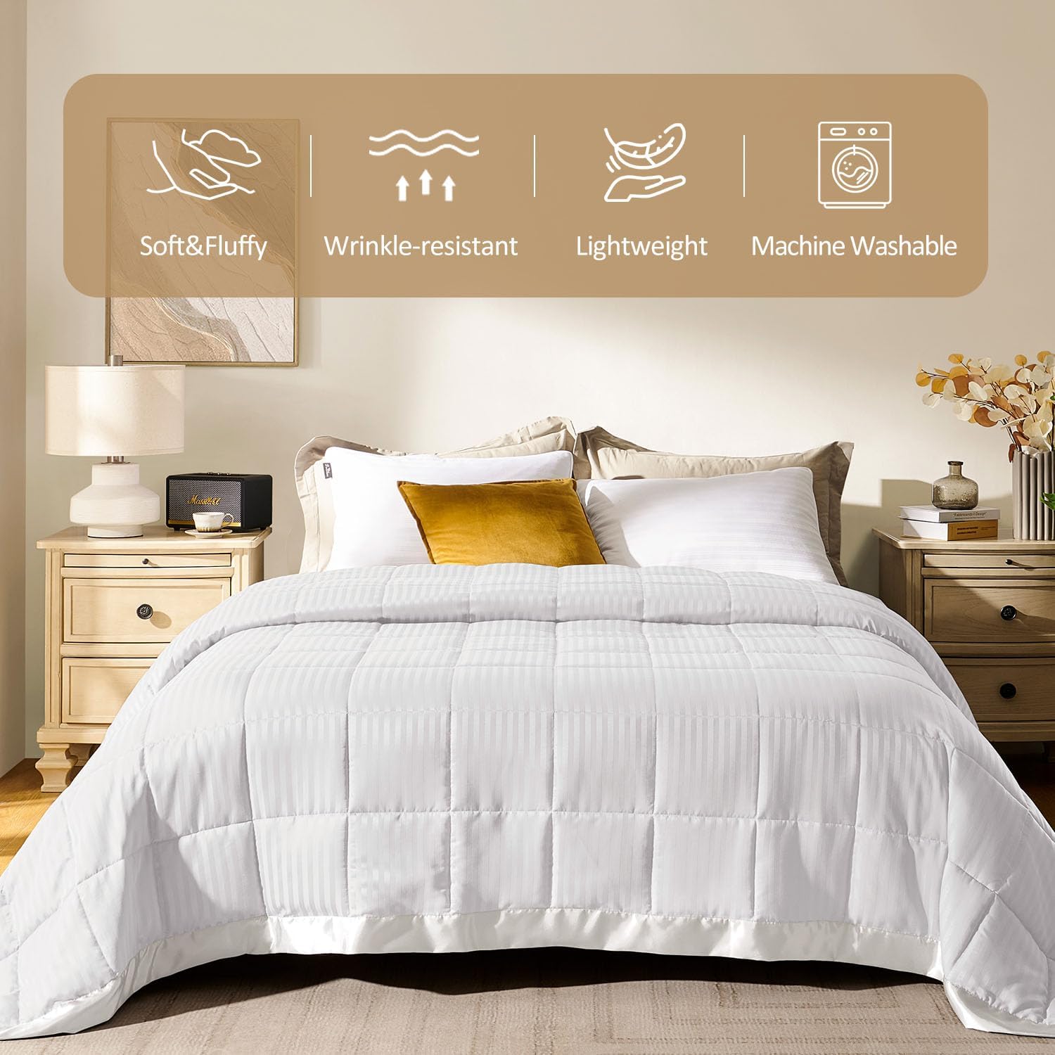 downluxe – Manta con ribete de satén, ligera, con relleno alternativo, para todas las estaciones, lavable a máquina, tamaño individual (color