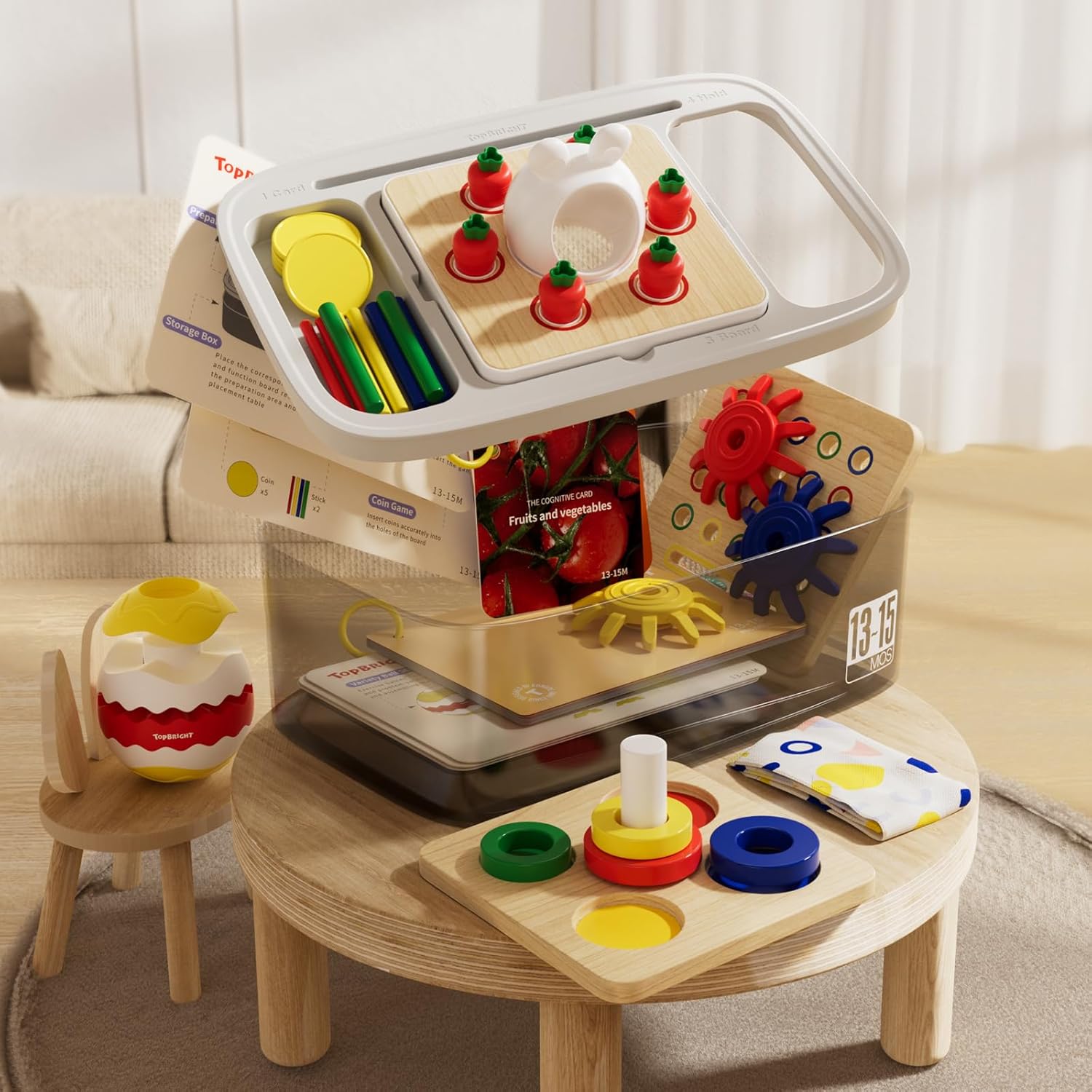 TOP BRIGHT Juguete Montessori para niños pequeños de 1 año, juguete de cubo de actividades 8 en 1, regalo de primer cumpleaños, juguete sensorial,