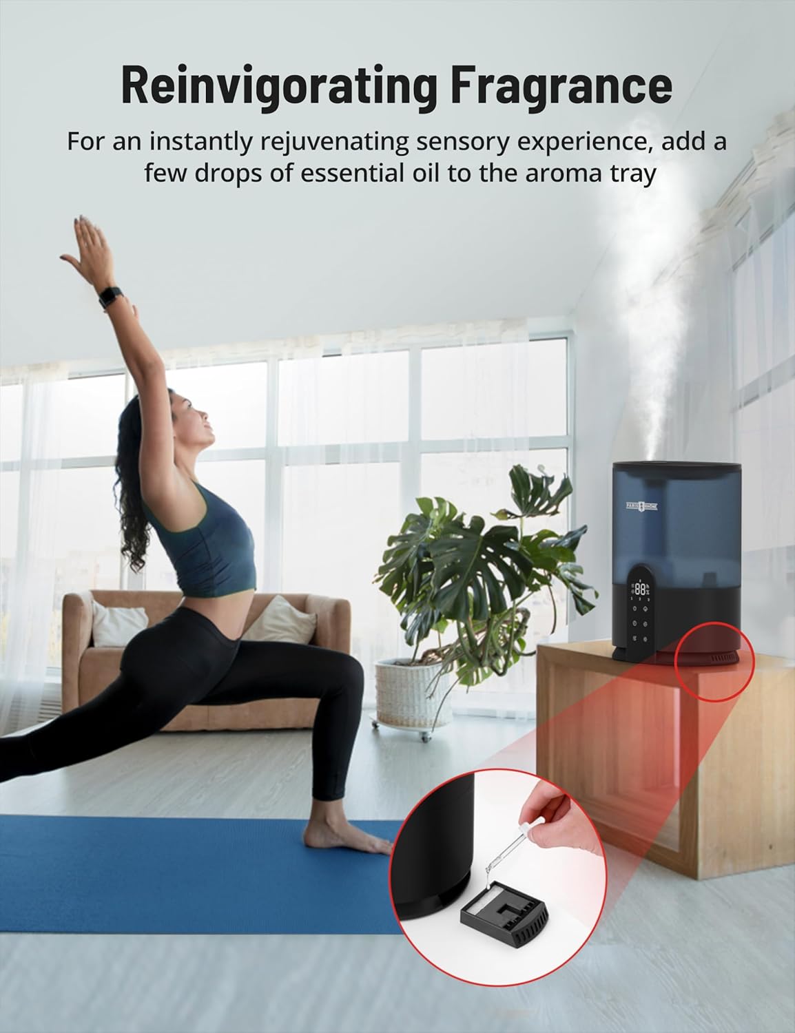 Humidificadores para dormitorio, humidificadores de llenado superior PARIS RHÔNE de 4L para el hogar y habitación grande, difusor de aceite