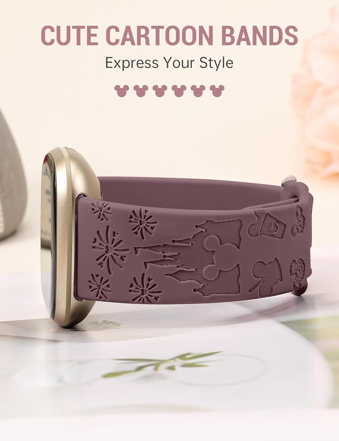 Correa grabada de dibujos animados compatible con Fitbit Versa 4Versa 3Sense 2Sense Bandas para mujeres y hombres, correas de repuesto de silicona