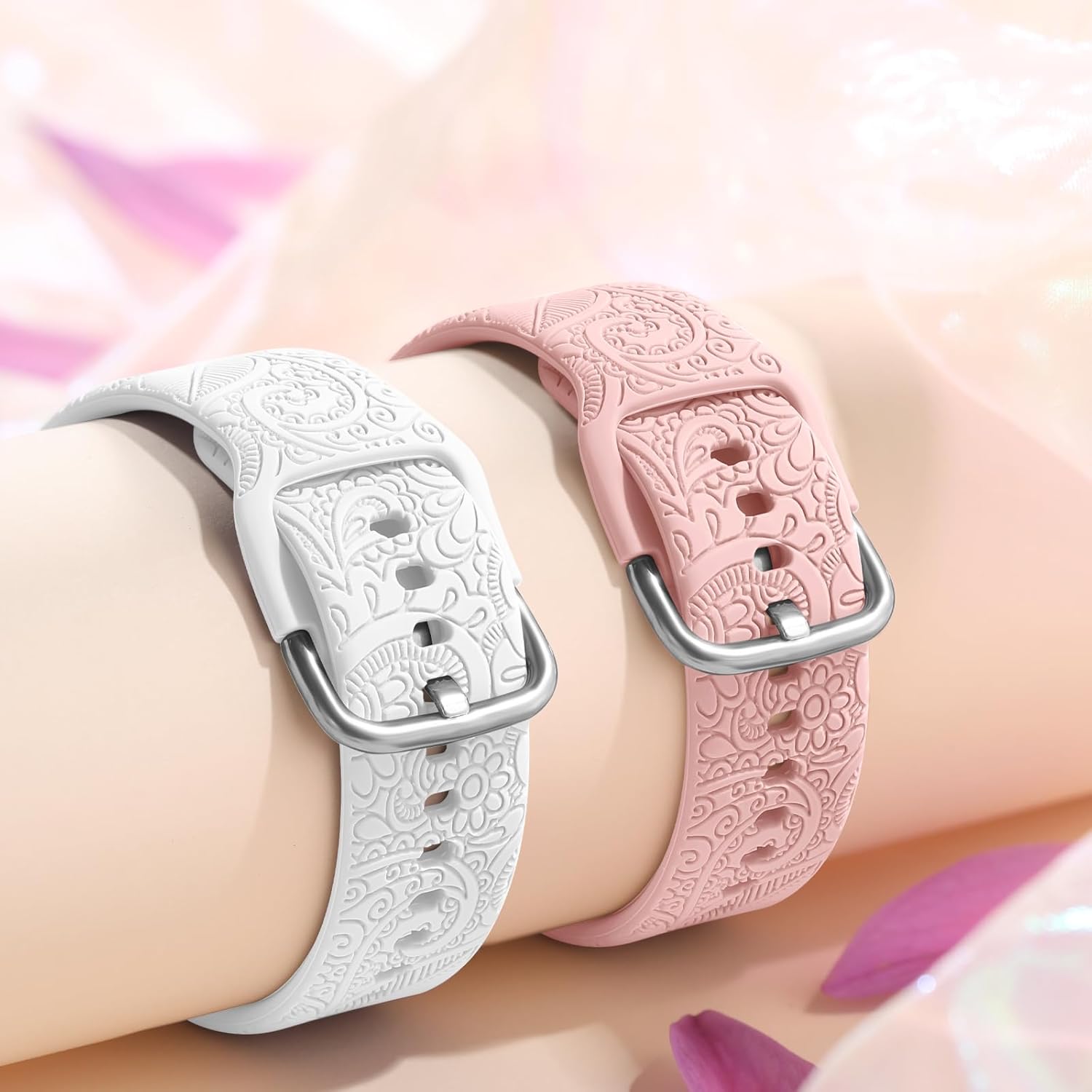 Odbeai Correa de silicona suave con grabado floral compatible con Samsung Galaxy Watch 654 de 1.575 pulgadas, 1.732 pulgadas, Galaxy Watch 5 Pro de