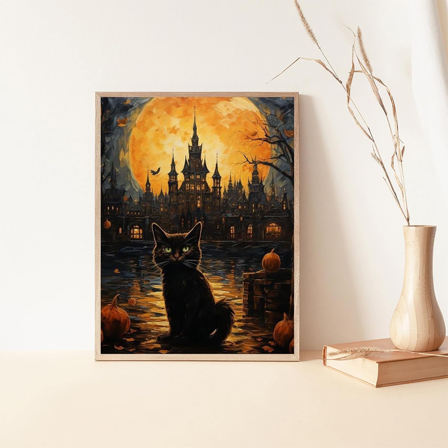 Kits de pintura de diamantes 5D por número para adultos, gatos negros en Halloween, arte de diamantes, pintura de diamantes, taladro redondo