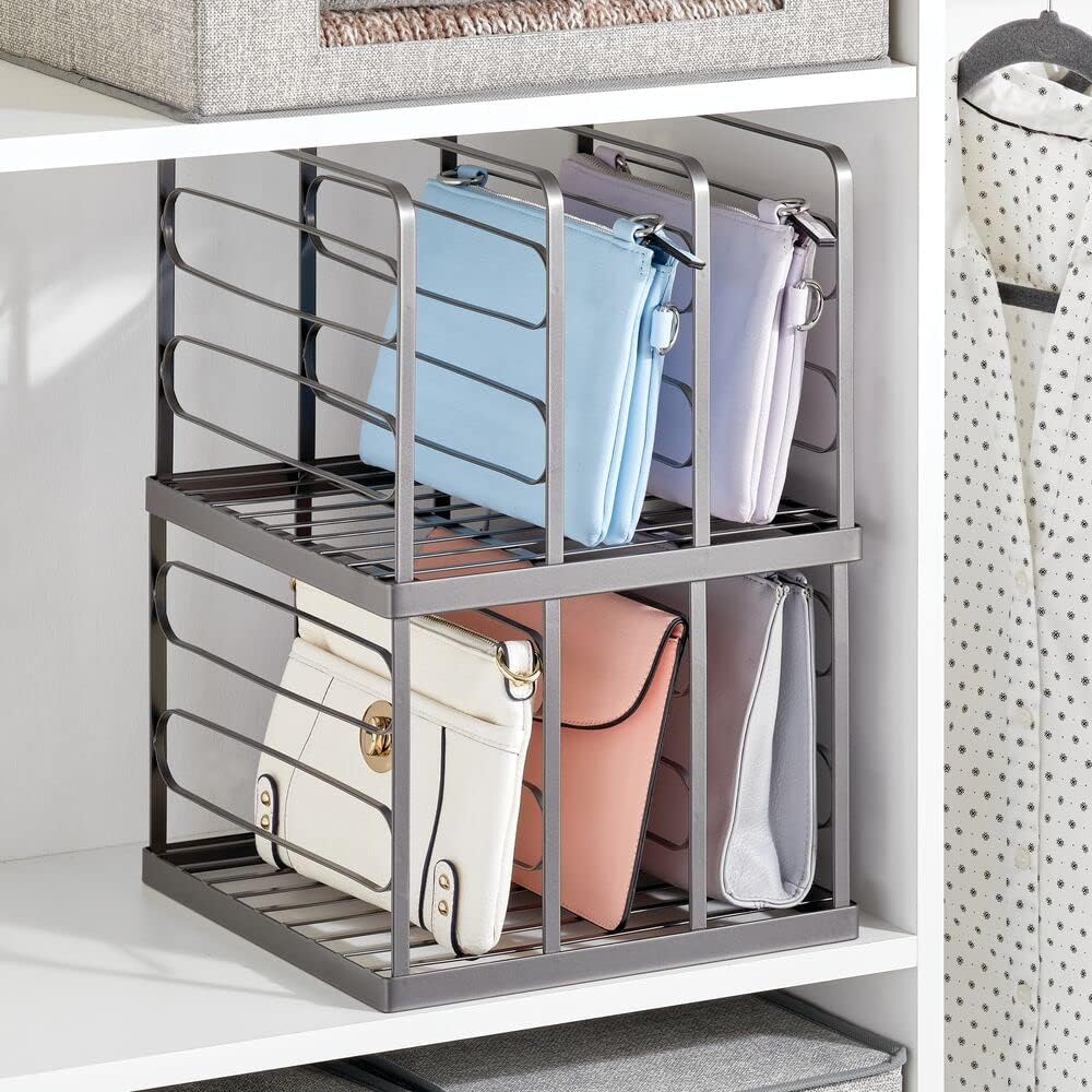 mDesign Organizador apilable de metal dividido para armarios, dormitorios, aparadores, estantes, solución de almacenamiento de estantes para