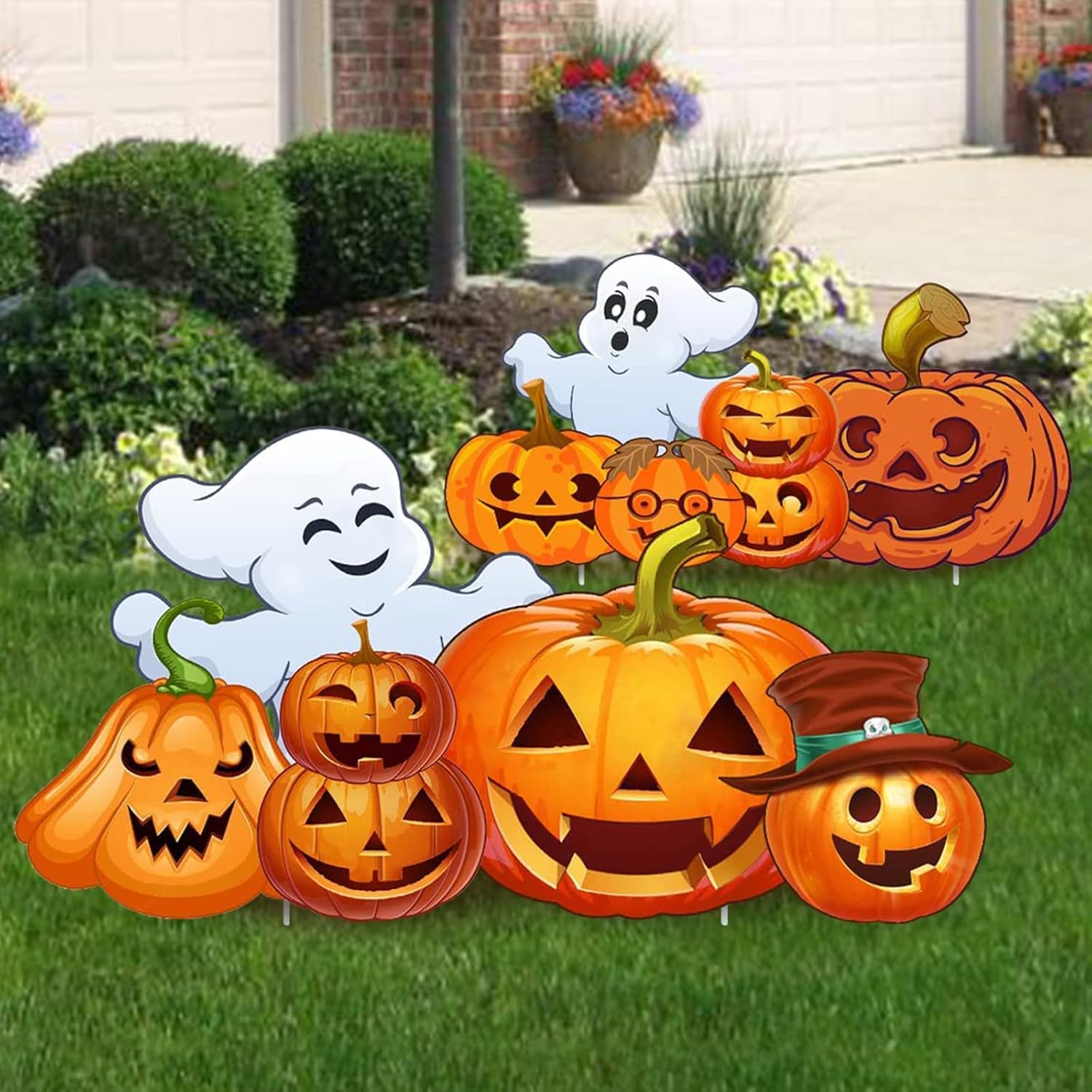 Letreros grandes para decoración de Halloween al aire libre, 2 piezas de decoración de calabaza fantasma de Halloween, accesorios para decoración de