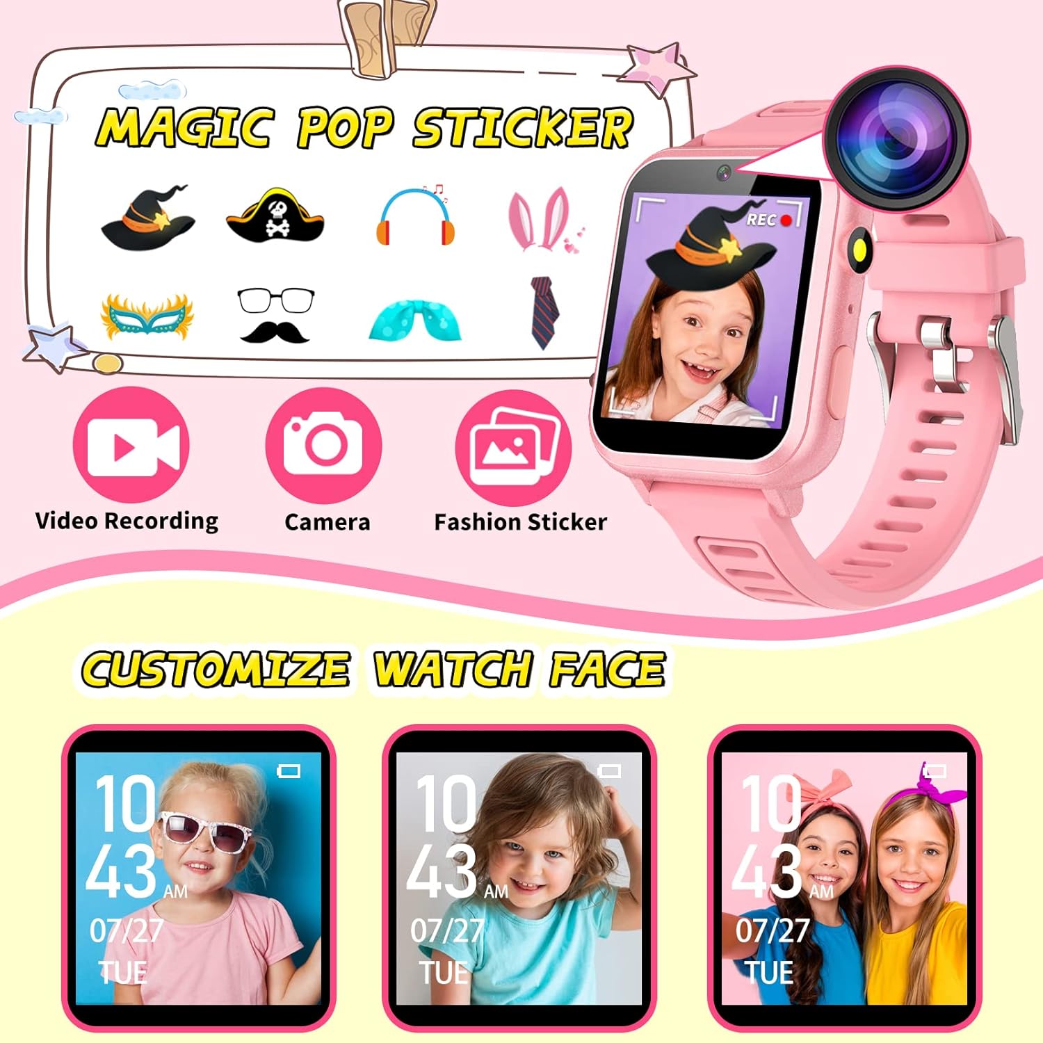 Reloj inteligente para niños y niñas, reloj inteligente para niños de 4 a 12 años con 24 juegos, cámara HD, reproductor de música, podómetro,