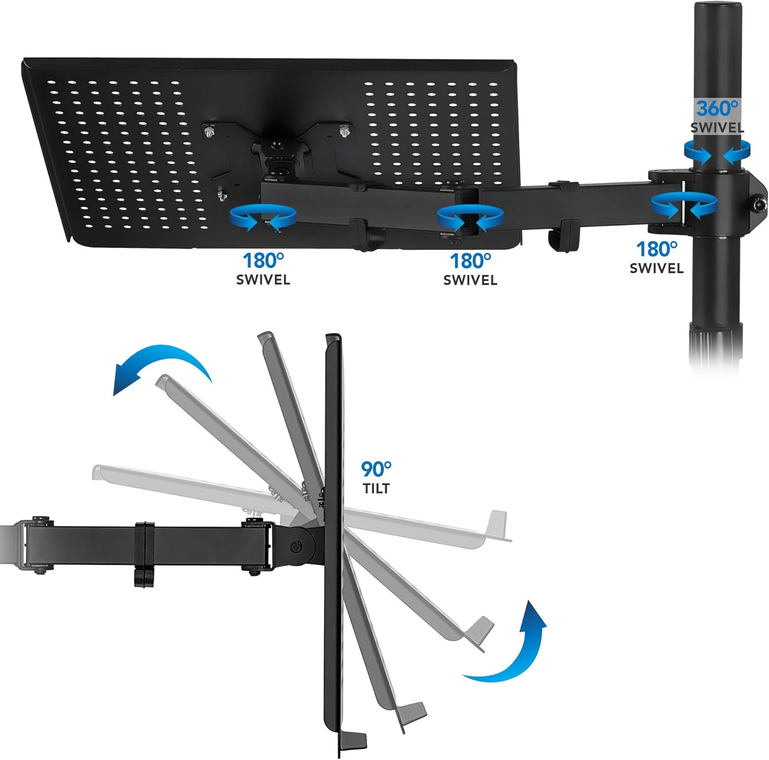 Mount-It! Soporte de escritorio para laptop, brazo de movimiento completo para laptop con bandeja ventilada, brazo de extensión ajustable de alta