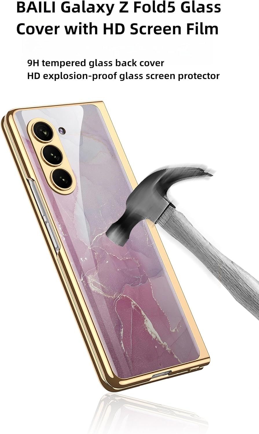 BAILI Funda para Galaxy Z Fold5, funda de vidrio Z Fold 5, funda protectora de vidrio templado ultrafina 9H Fold5, cubierta trasera de pintura de