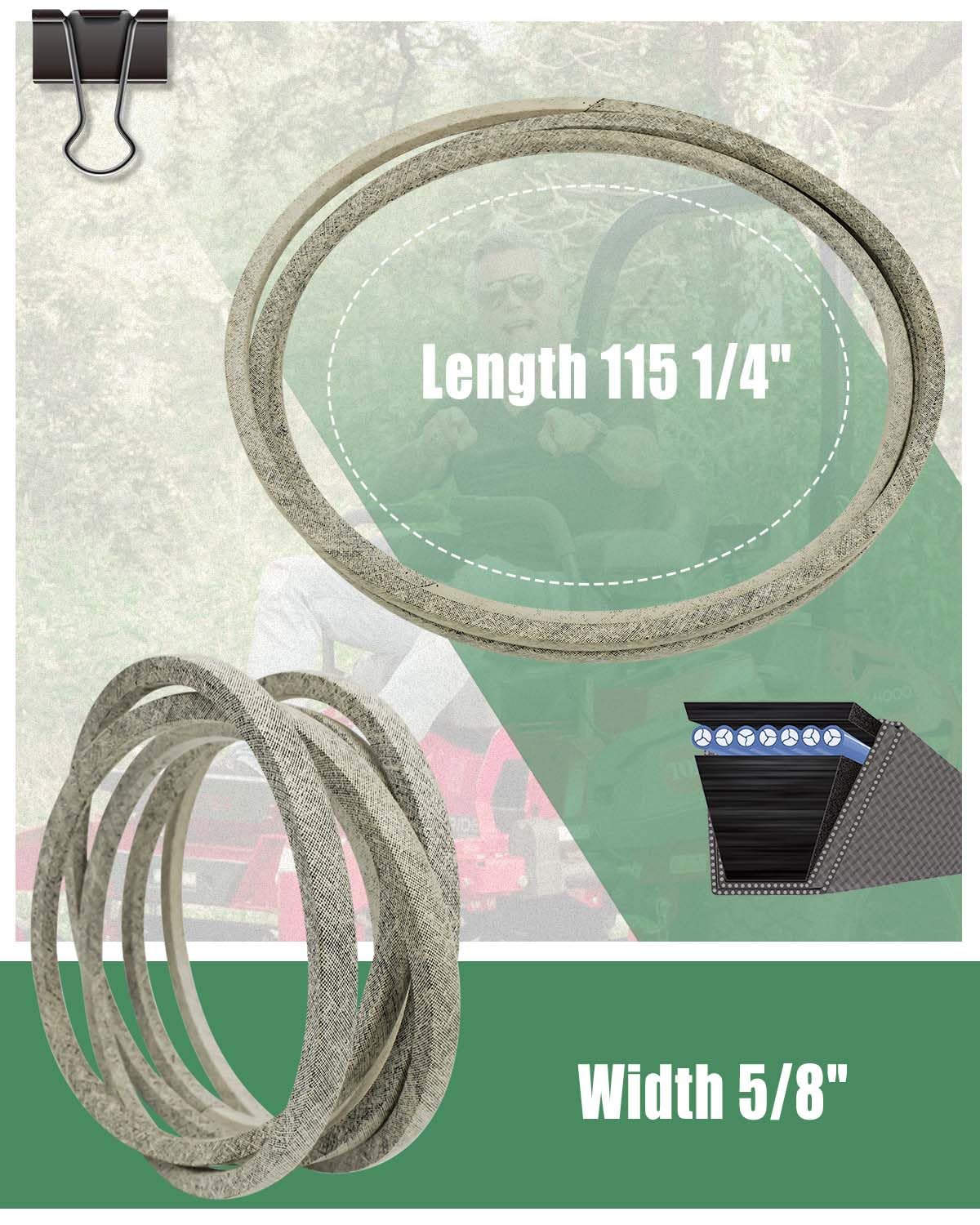 Cinturón de cubierta para cortacésped John Deere 737 757 Ztrak Series, correa de transmisión de 58 x 115 pulgadas, reemplazo TCU16907 TCA15438,