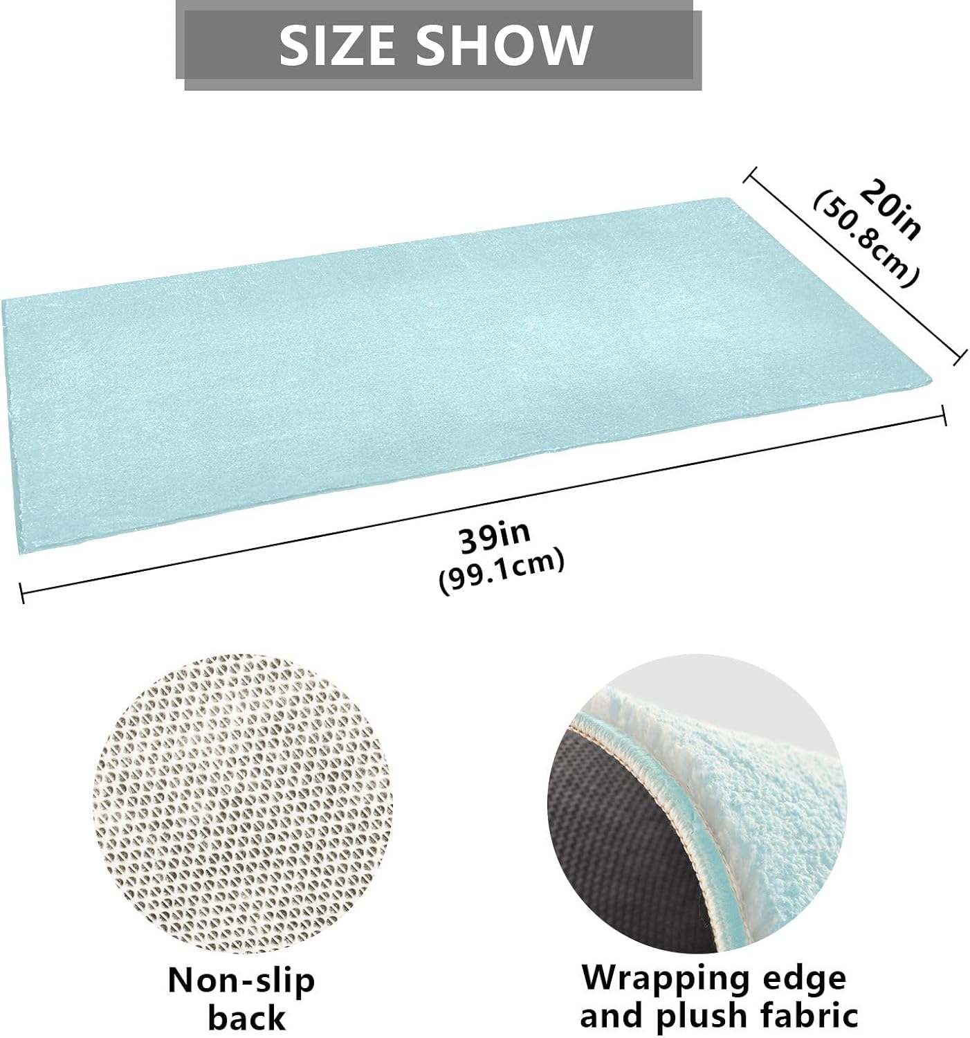 Aqua – Alfombra de felpa para baño, absorbente, antideslizante, con parte trasera de goma, lavable, 39 x 20 pulgadas