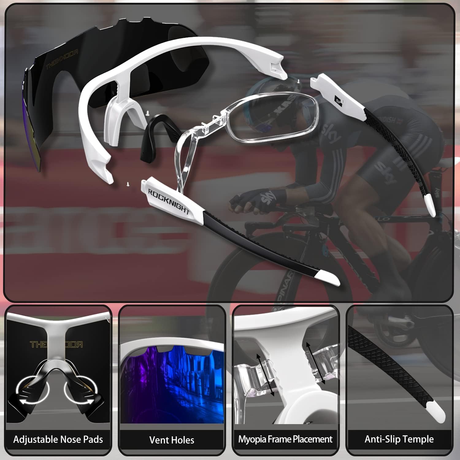 ROCKNIGHT HD polarizado deportes gafas de sol ciclismo conducción béisbol al aire libre ultraligero TR90 marco lente grande