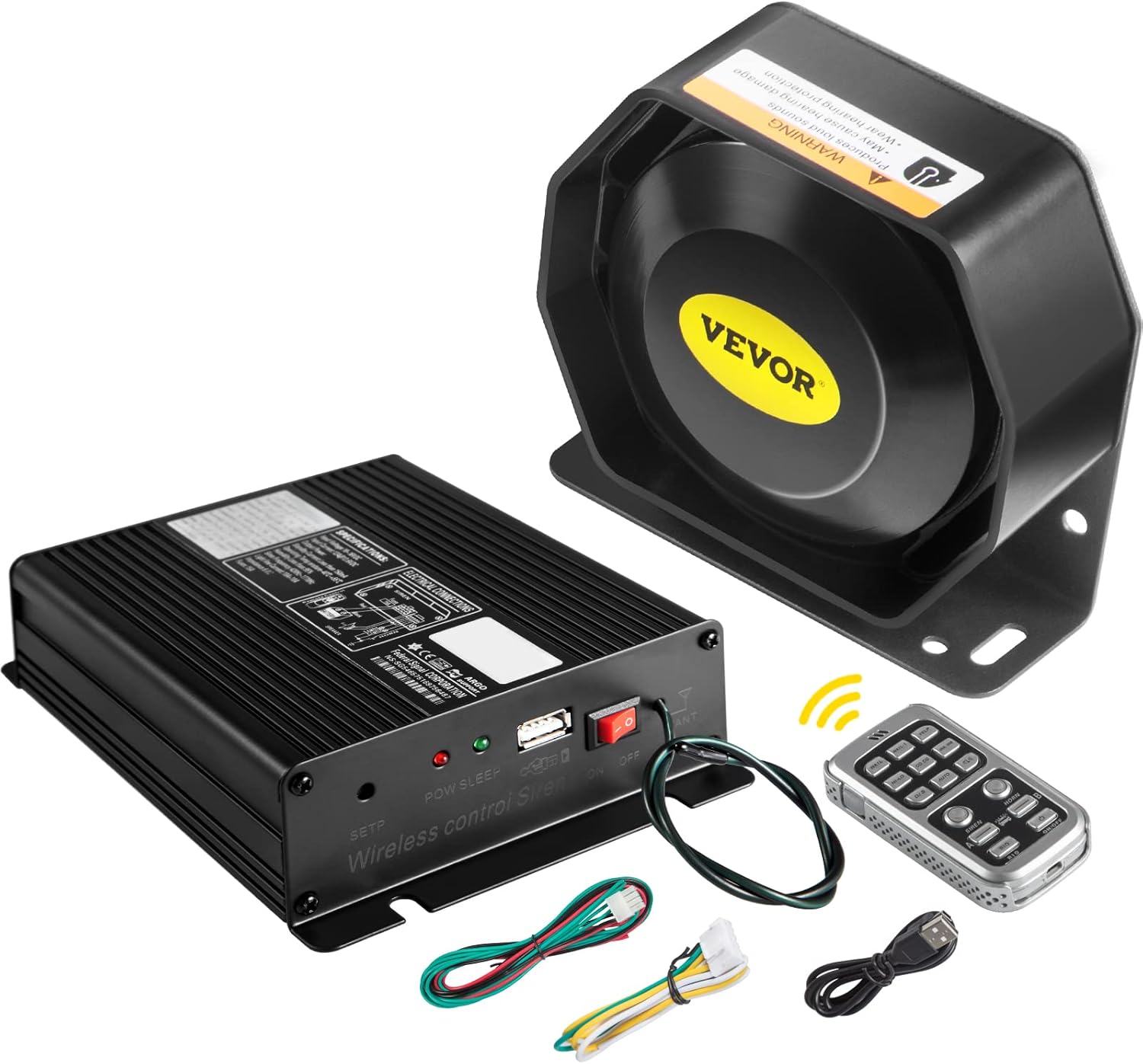 VEVOR Sistema PA de sirena de policía, amplificador DC12V 200W sirena de policía con altavoz compacto, bocina de sirena de policía de 18 tonos,