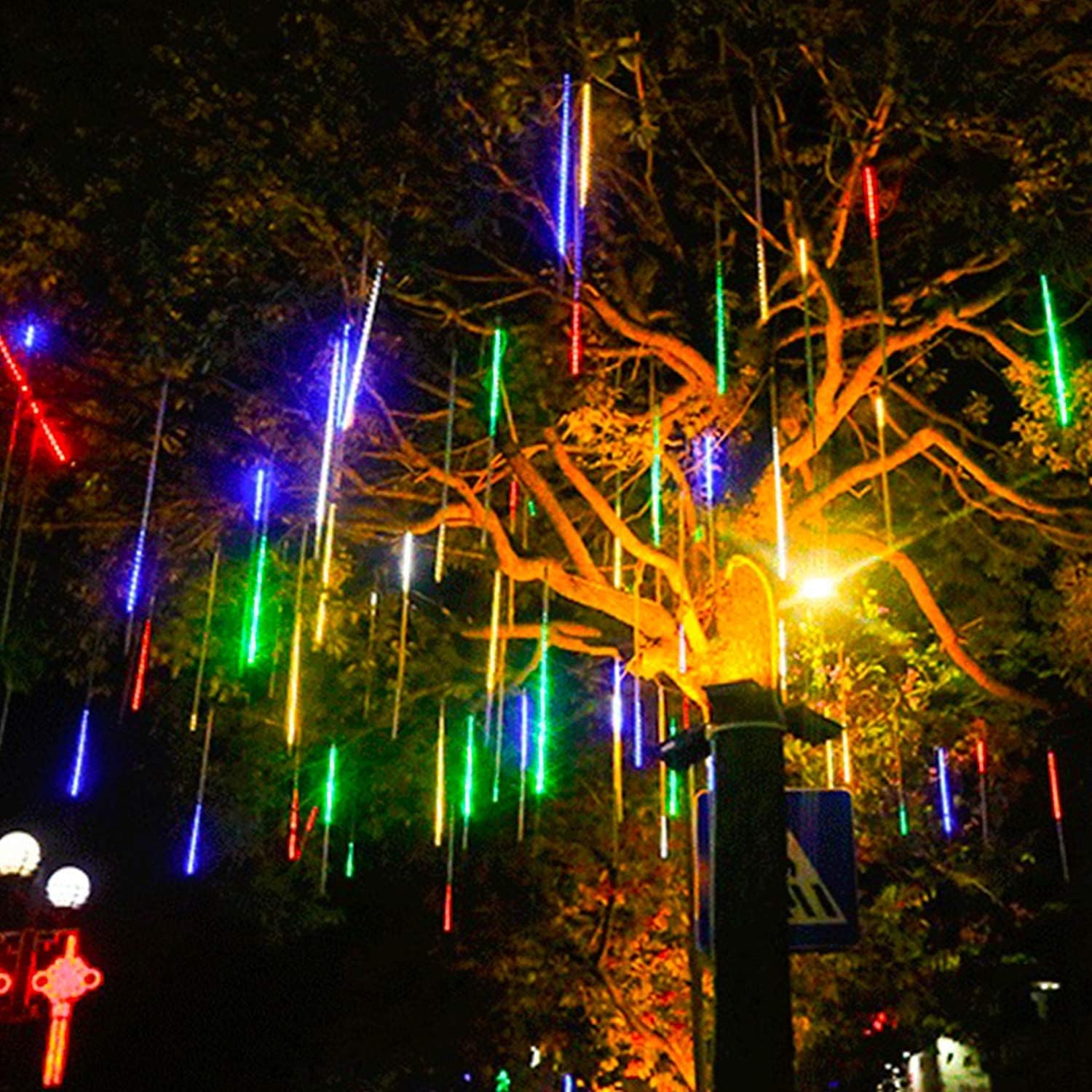 Luces LED de lluvia de meteoritos, gotas de lluvia y carámbanos, gotas de lluvia que caen, 11.8 in, 8 tubos, impermeables, luces en cascada para