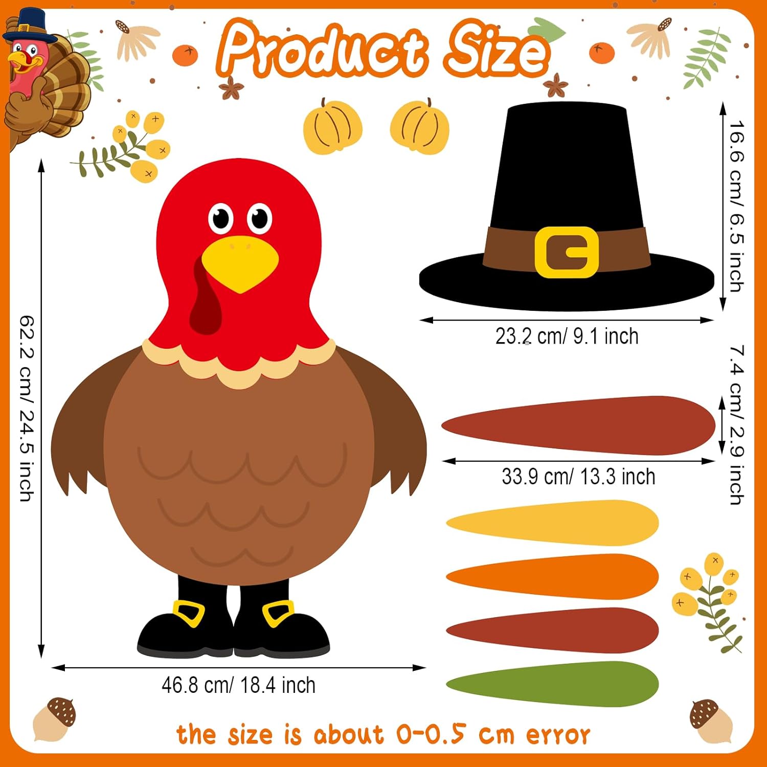 Juego de 38 tablones de anuncios de Acción de Gracias para el aula, juego de tablones de anuncios de pavo, kit de manualidades de papel de pavo