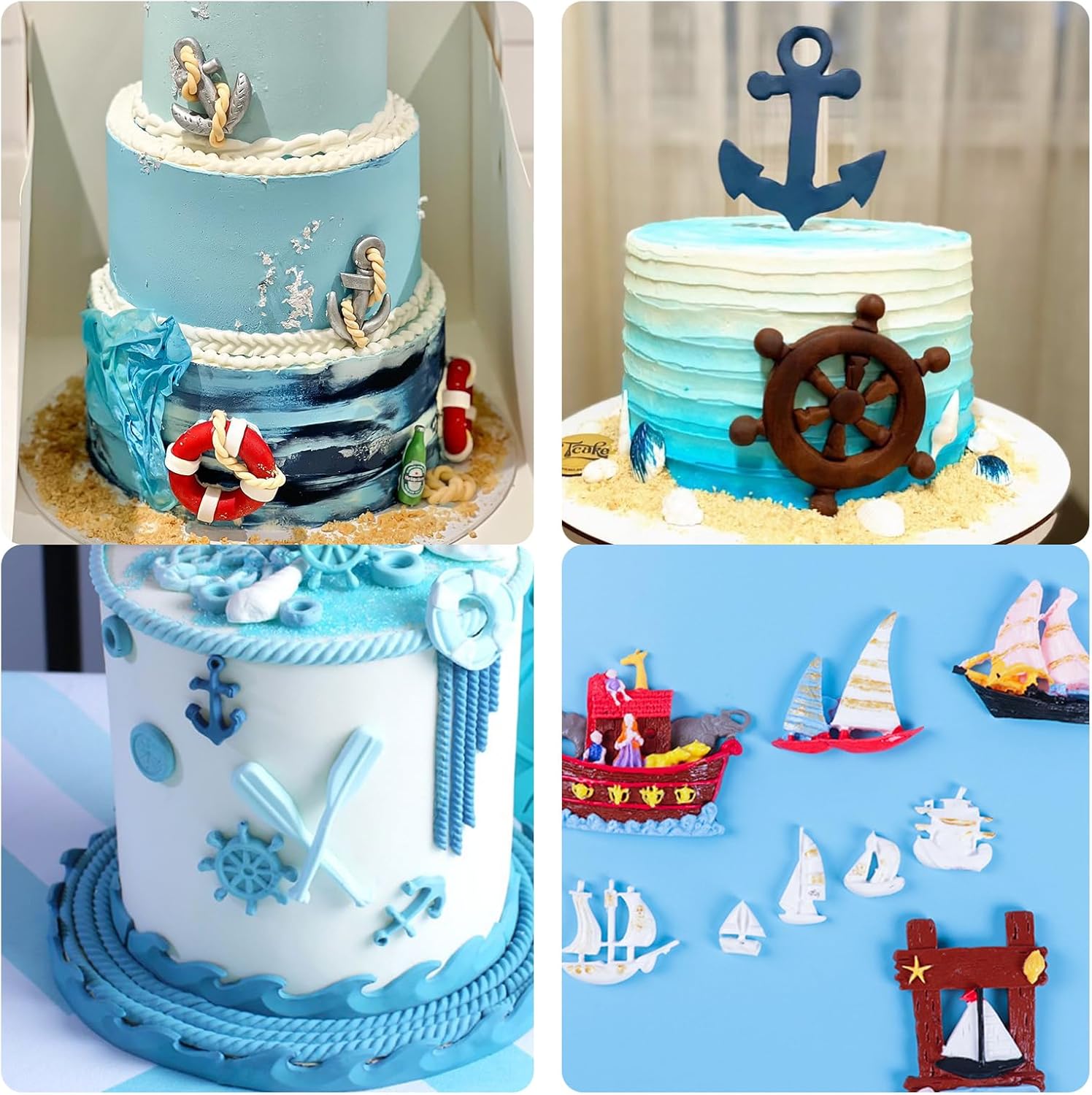 Moldes de silicona para timón de ancla, moldes para fondant de gancho para barco de vela, gaviota salvavidas de chocolate, moldes para hornear para