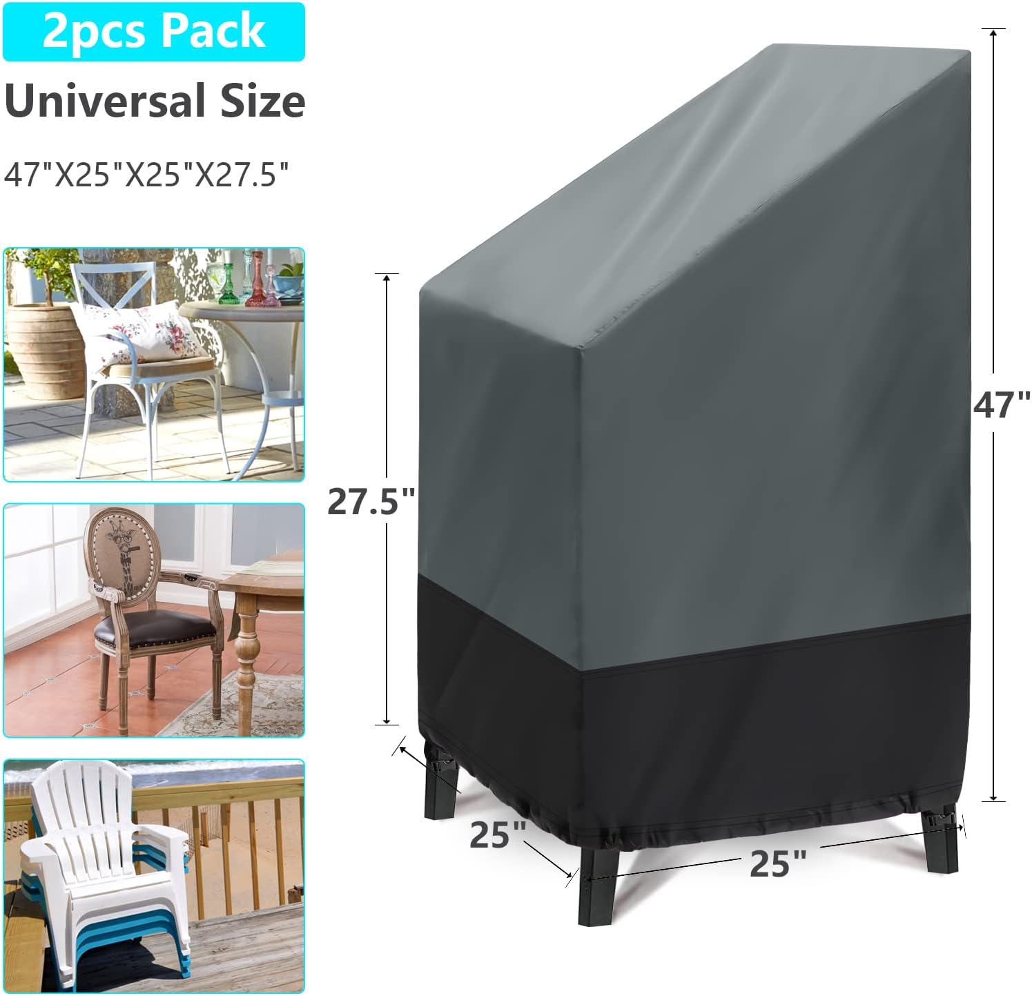 Fundas para sillas de exterior, paquete de 2 sillas apilables para exteriores, impermeables, fundas para sillas de patio, fundas para muebles de