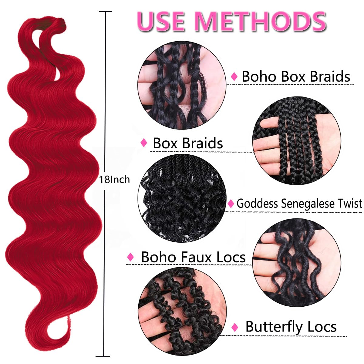 COOKOO 3 paquetes de cabello ondulado blanco para trenzar de 18 pulgadas, cabello rizado francés ondulado con giro oceánico, extensiones de cabello