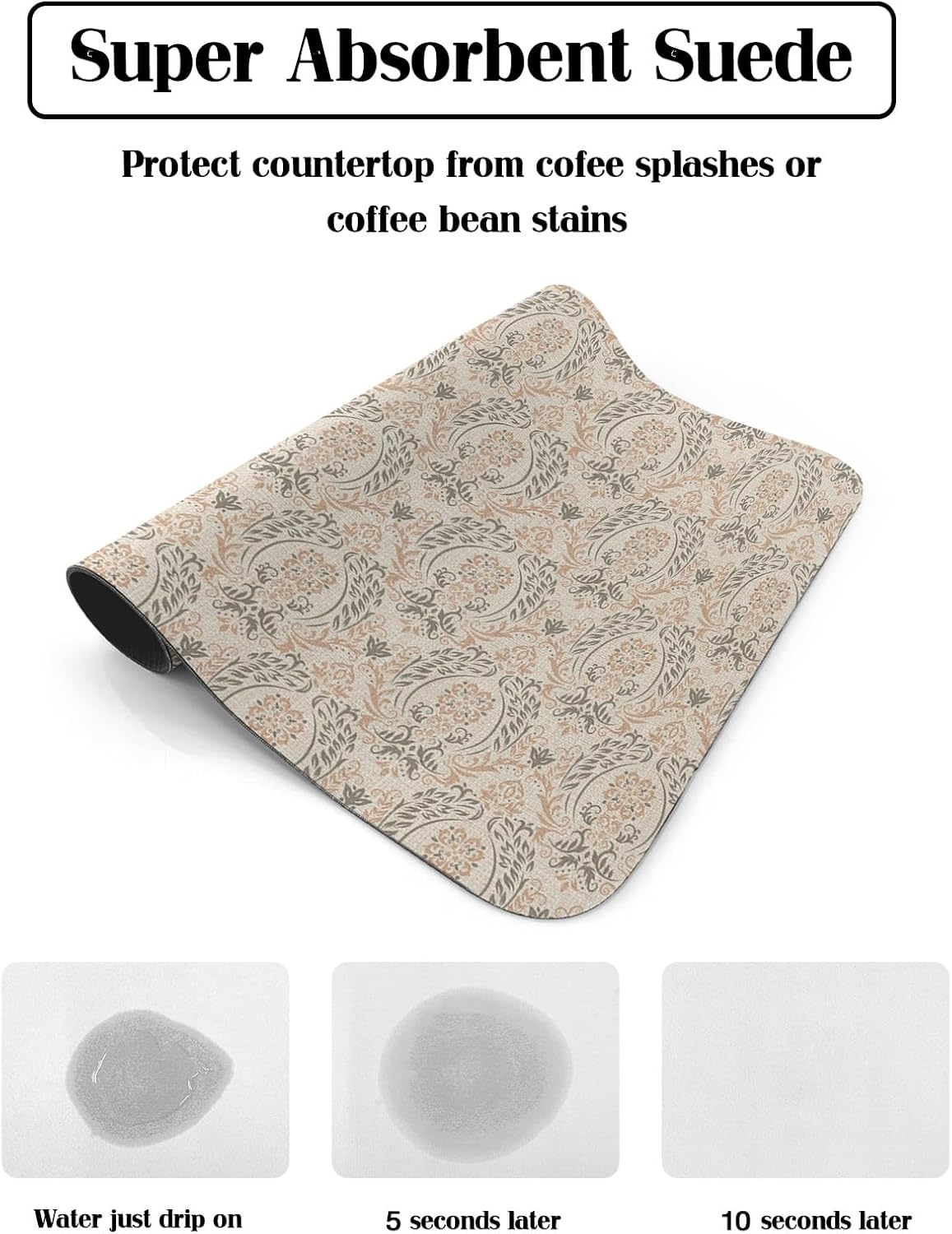 Tapete de secado de platos con patrón étnico gris beige para encimera de cocina, súper absorbente, de secado rápido, tapete delgado para fregadero