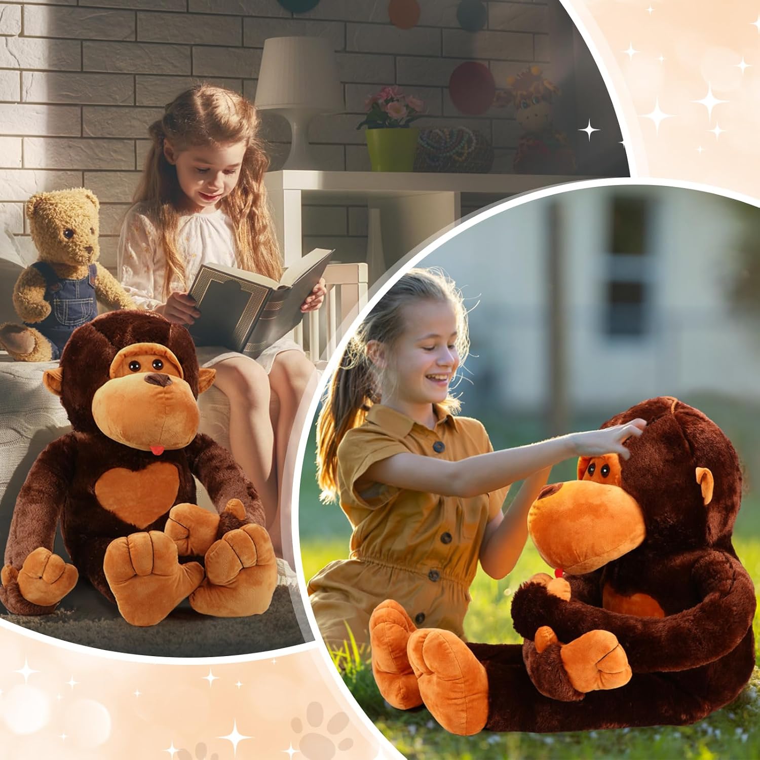 Shappy Mono de peluche grande de 43 pulgadas, gran regalo para niños, niñas y amigos