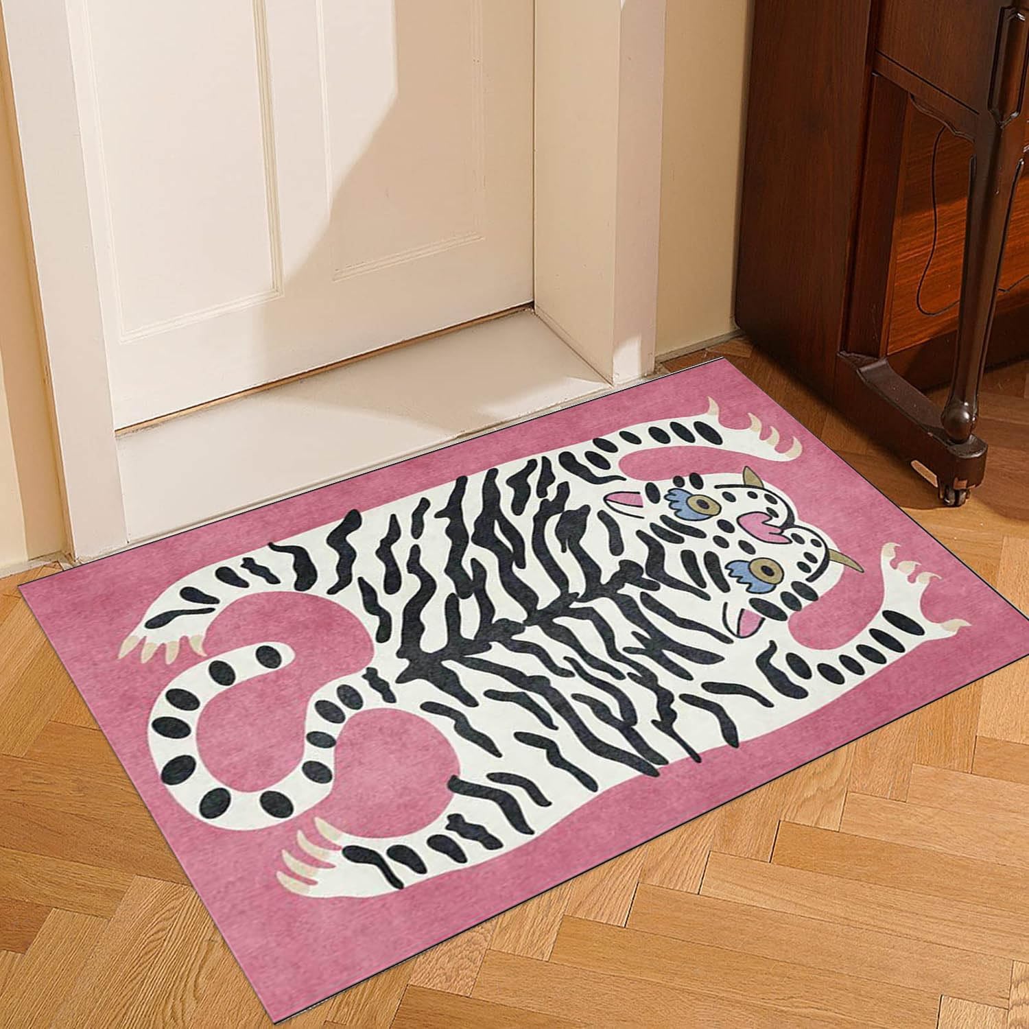 Alfombra de tigre para dormitorio, estilo vintage, bohemio, de 2 x 3 pies, alfombra de área pequeña, lavable, tapete funky para habitación de niños,