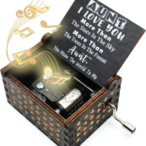 ukebobo Caja de música de madera con texto en inglés You are My Sunshine, diseño de pintura negra, regalos para tía, 1 juego ukebobo Caja de música de madera con texto en inglés You are My Sunshine, diseño de pintura negra, regalos para tía, 1 juego