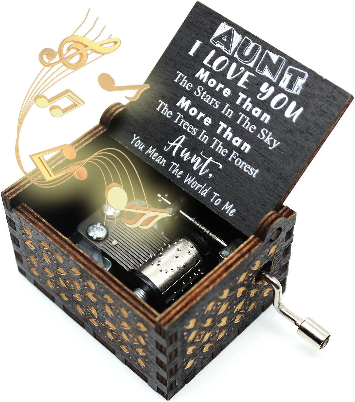 ukebobo Caja de música de madera con texto en inglés You are My Sunshine, diseño de pintura negra, regalos para tía, 1 juego
