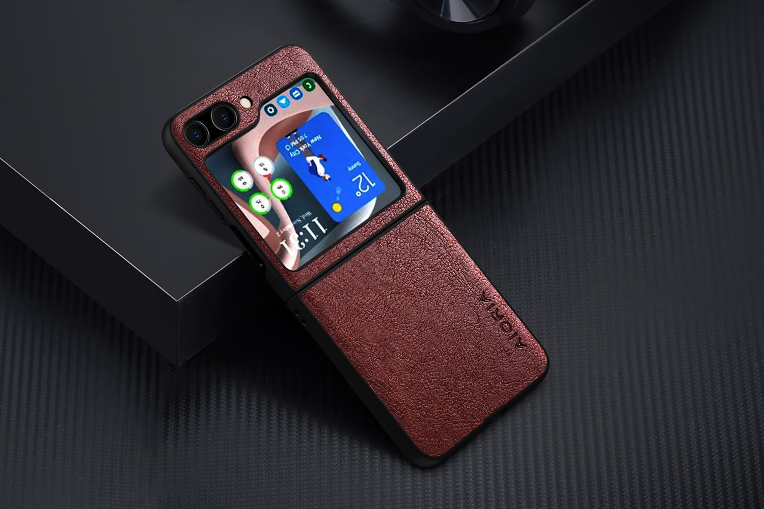 AIORIA Funda para Samsung Galaxy Z Flip5 de 6.7 pulgadas, piel sintética, diseño retro de negocios, funda protectora completa para Samsung Filp5