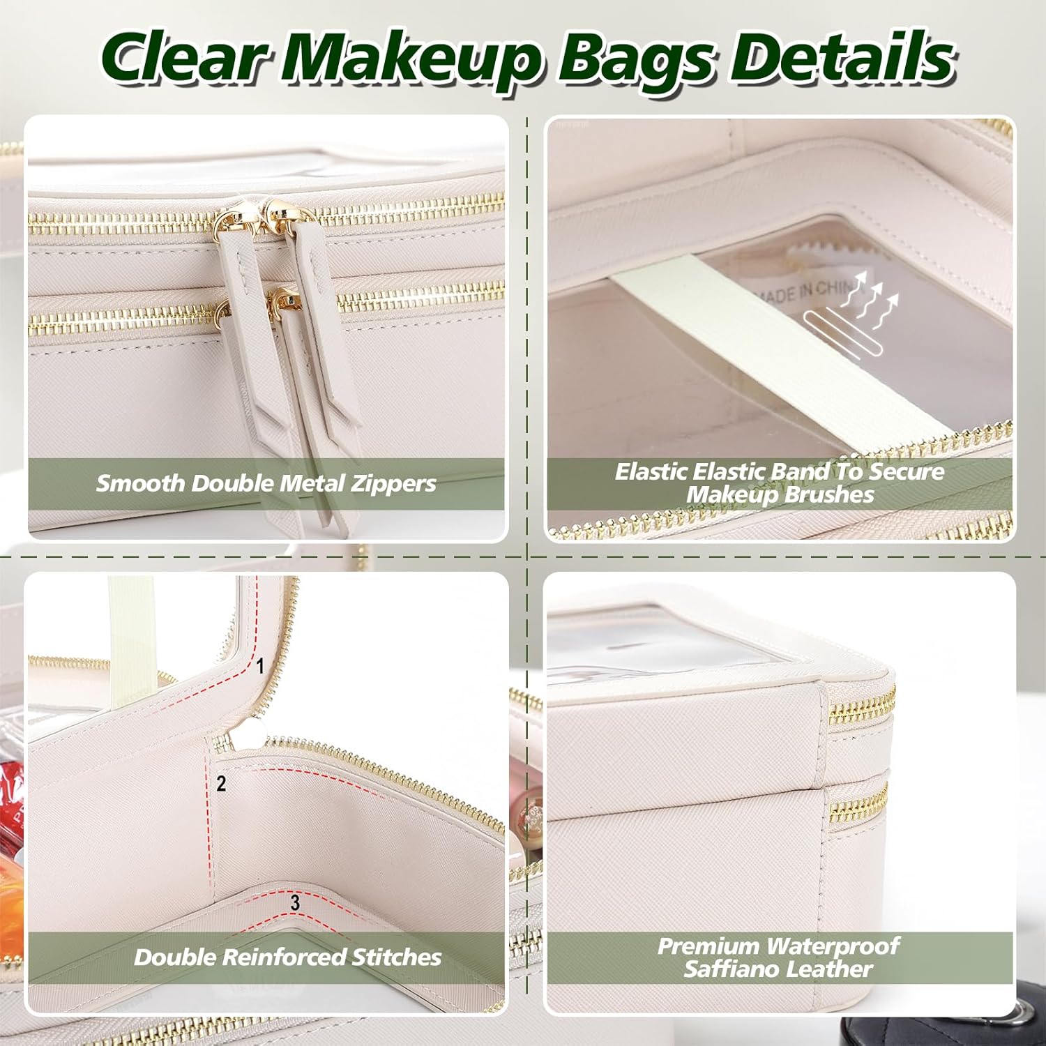 Neceser organizador de maquillaje transparente, doble cremallera, bolsa de cosméticos para viajar con impermeable y gran capacidad, bolsa