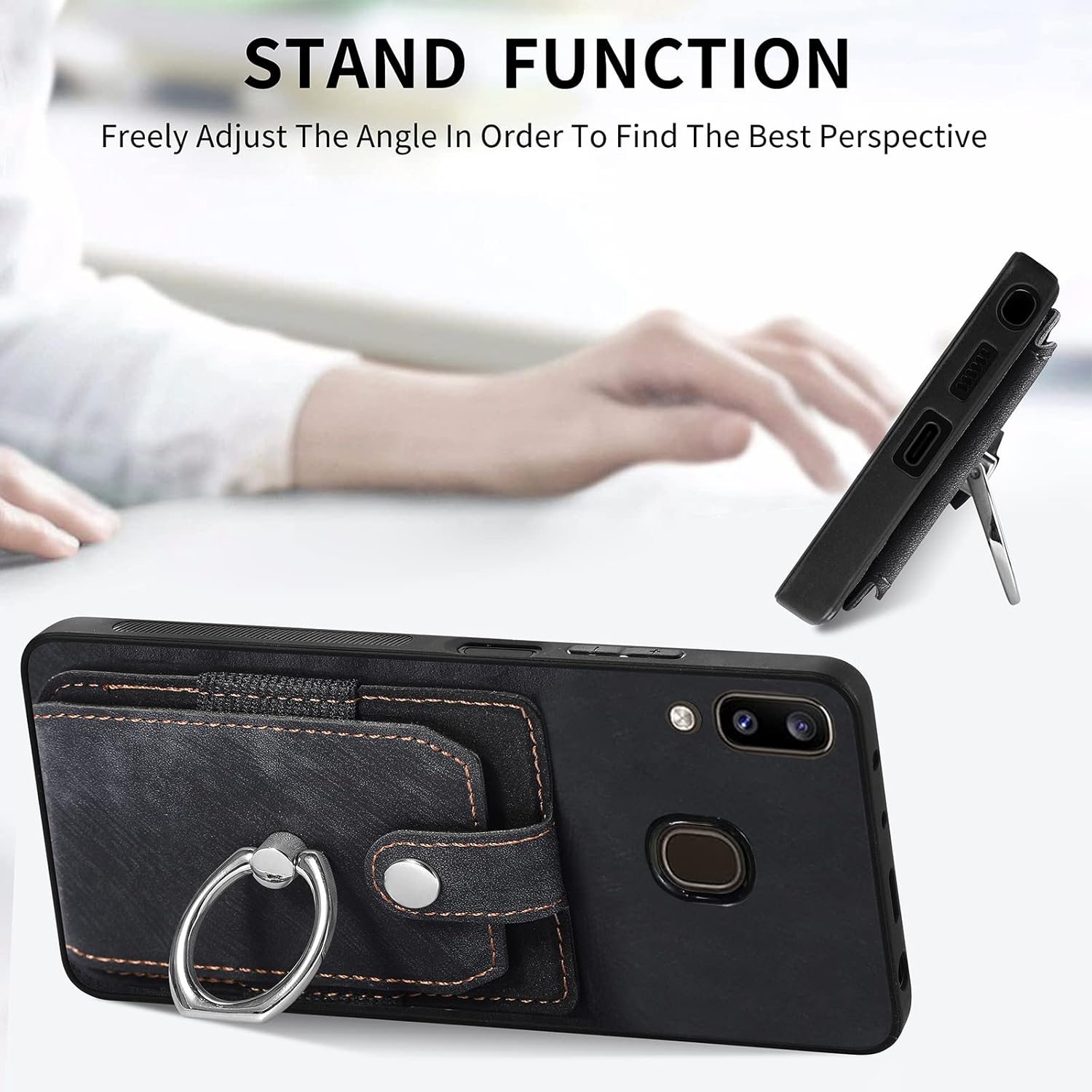 Asuwish Funda de teléfono para Samsung Galaxy A20 A30 con protector de pantalla de vidrio templado y soporte de anillo delgado, soporte para tarjeta