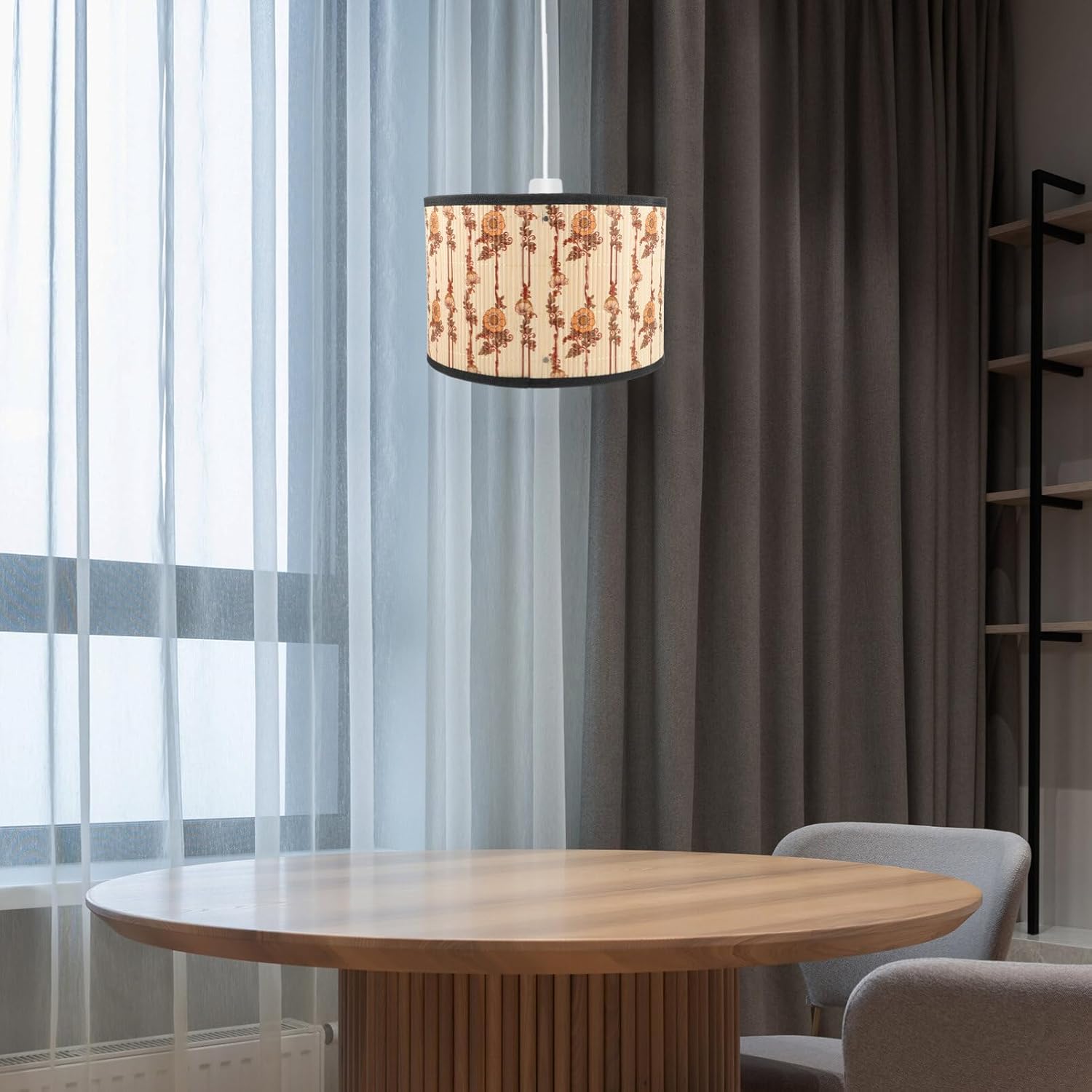 SEWACC Pantalla de lámpara de tambor de bambú, pantalla de luz impresa, pantalla de barril, lámpara de pared, cubierta de luz para dormitorio, sala