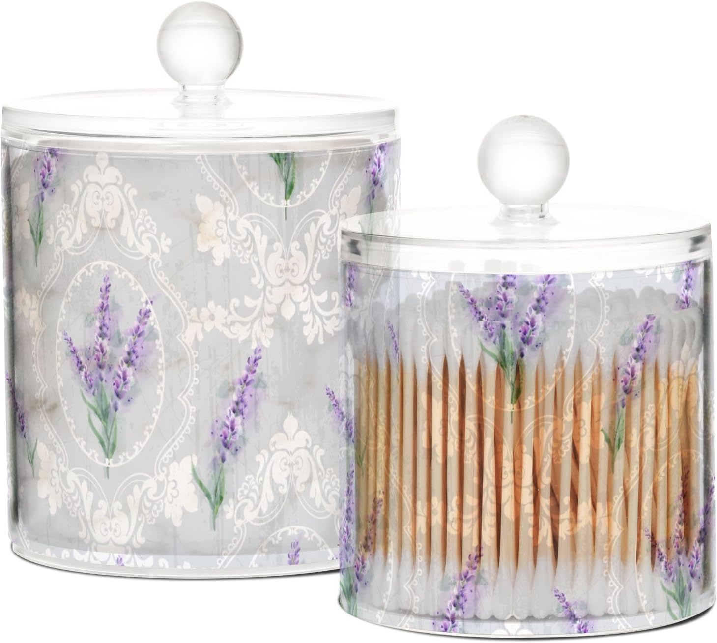 Tarros de flores de lavanda con tapas, contenedores de almacenamiento de baño, recipientes de algodón para dormitorio, artículos esenciales para