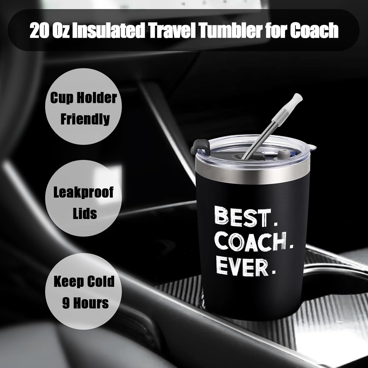 Regalos para entrenadores, vaso de viaje de acero inoxidable con tapas, pajitas y silbato para entrenadores, regalos de entrenador de fútbol y