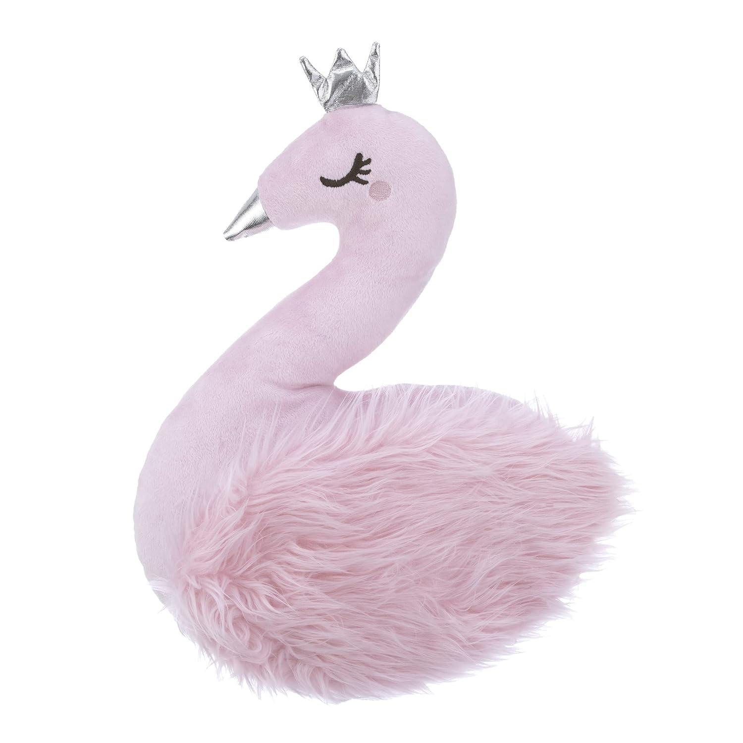 Everything Kids Almohada decorativa de cisne de felpa rosa con pico metálico plateado y corona, rosa, plata, 5345721P