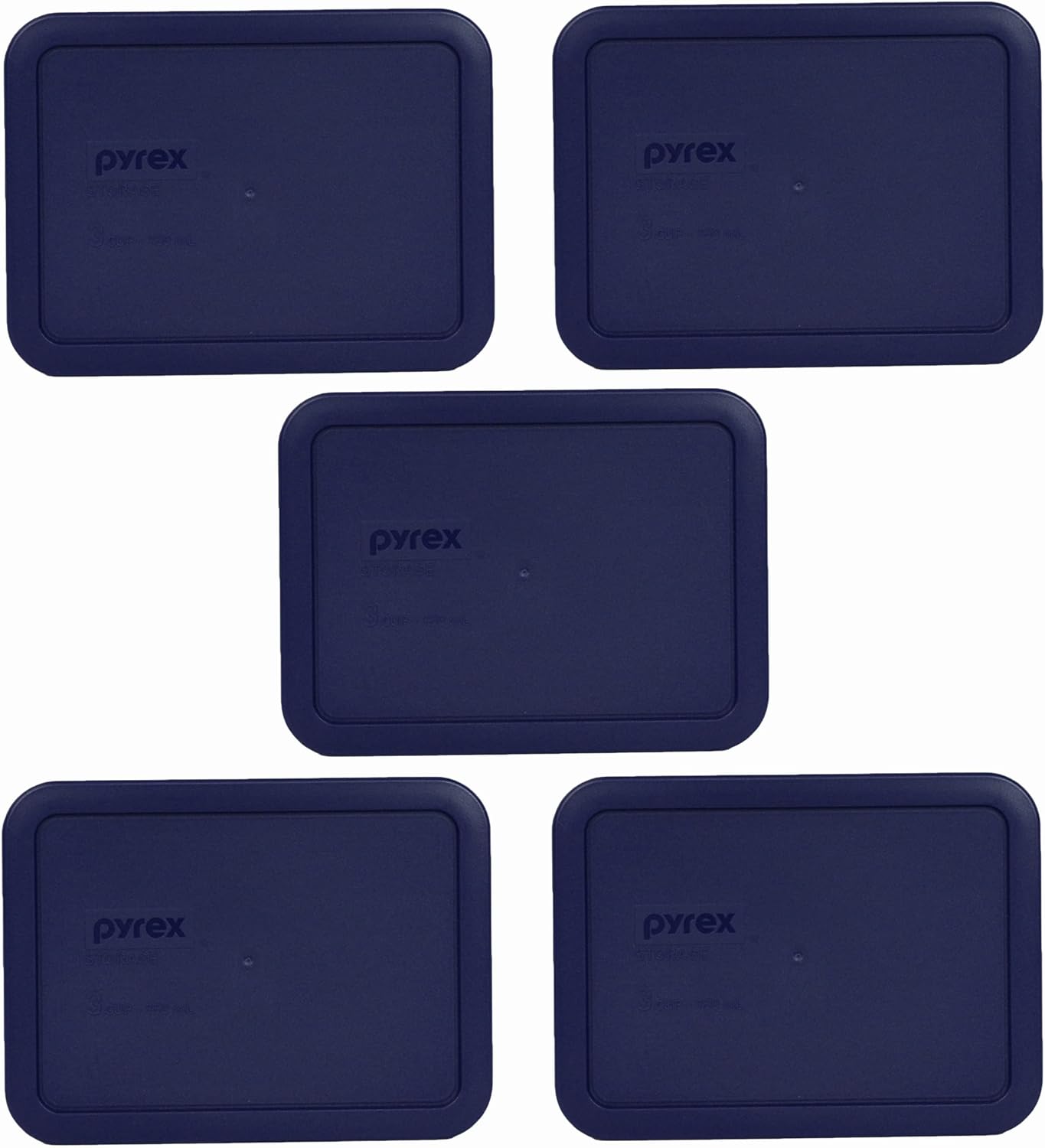 Pyrex 7210-PC Tapas rectangulares para platos de vidrio, color azul, 3 tazas, Azul oscuro, azul marino