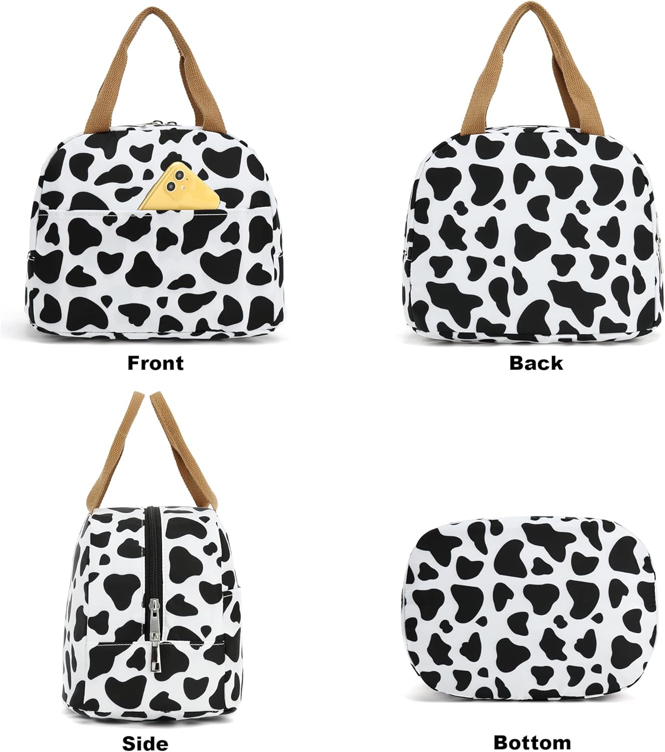 Bolsa de almuerzo con estampado de vaca para mujeres y niñas, bolsas de picnic reutilizables con aislamiento para adultos y niños, trabajo, escuela,