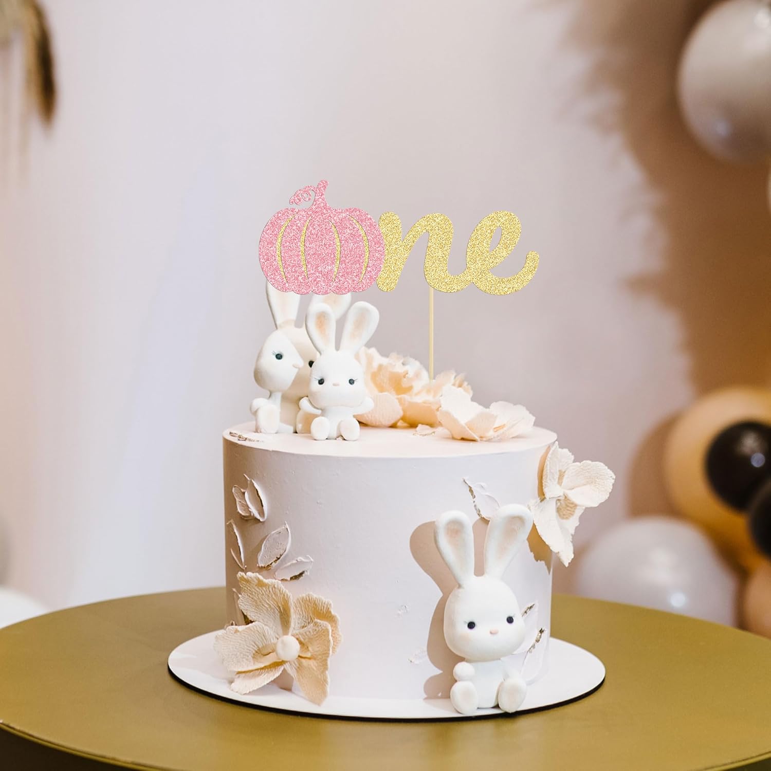 Gyufise 1 paquete de decoración de pastel de calabaza con purpurina rosa, temática de otoño para niña, calabaza pequeña, decoración de primer