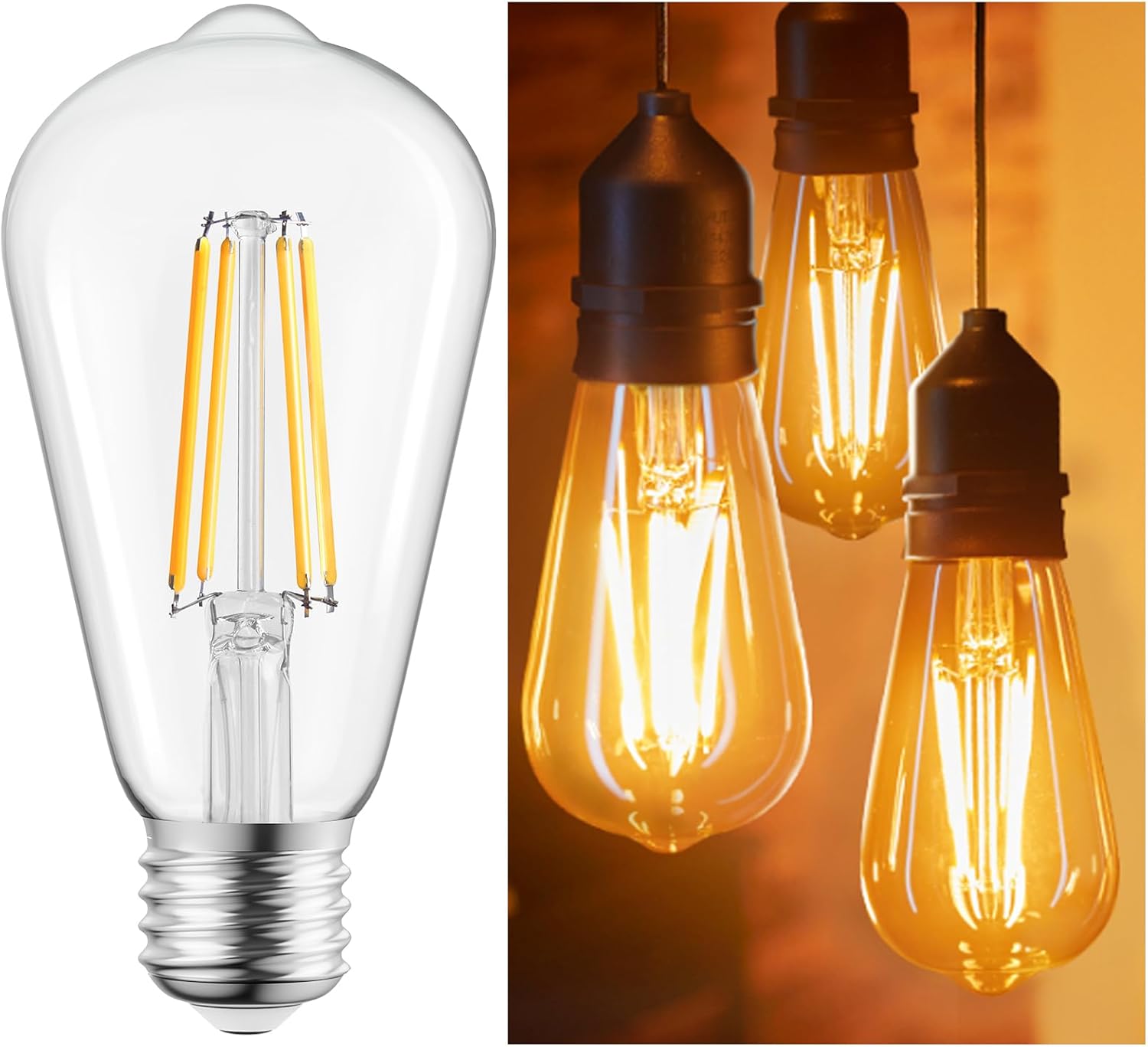 Paquete de 4 bombillas LED Edison vintage equivalentes a 6 W, bombillas de filamento LED antiguas con CRI de 80+, base media E26, blanco cálido 2700